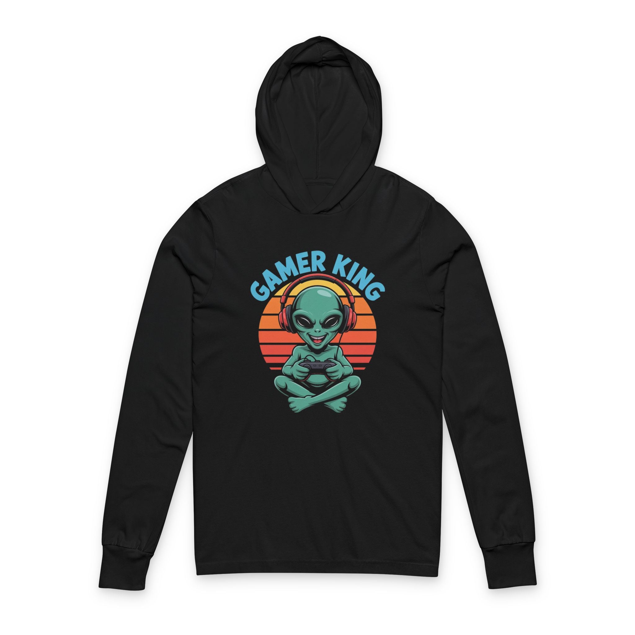 Gamer King Hoodie Tee — Alien Graphic Hooded Long-Sleeve Shirt