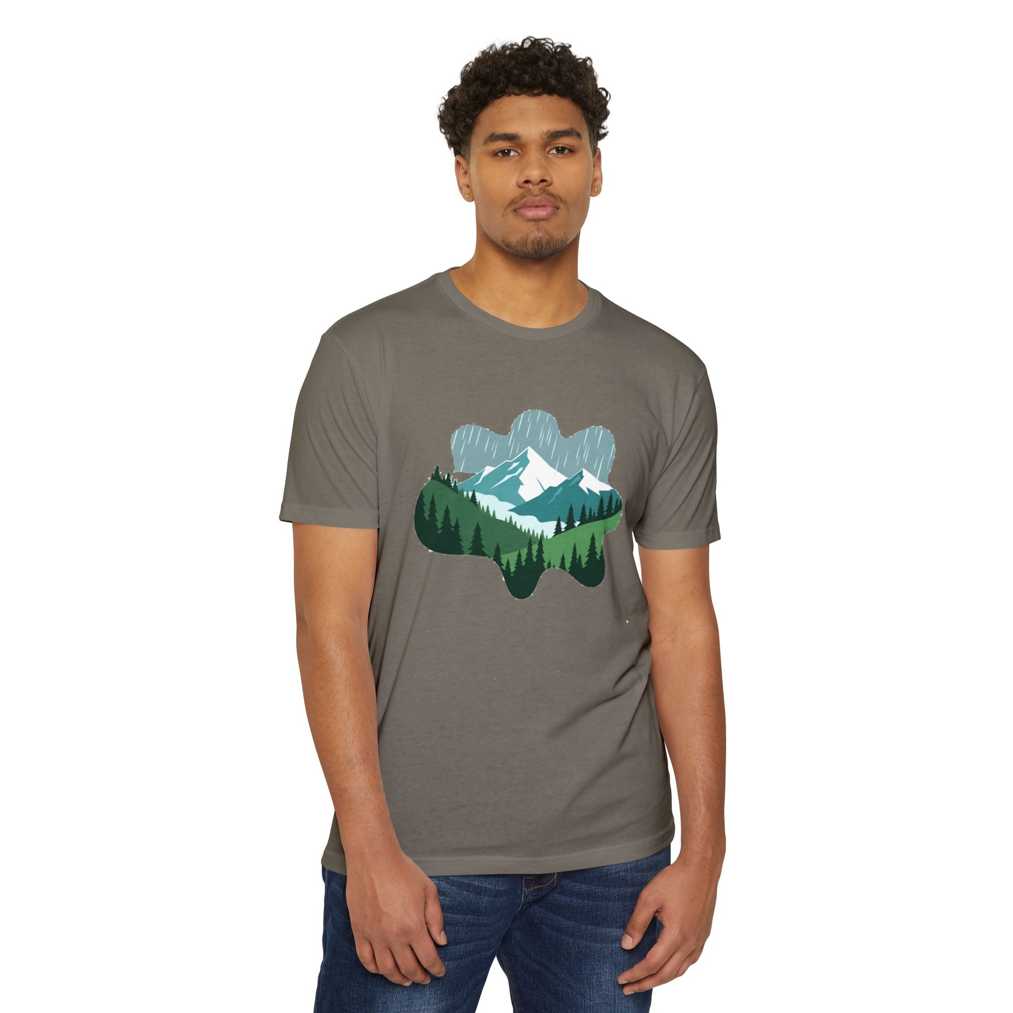 Mountain Paw Print T-Shirt — Scenic Forest & Snowy Peak Tee