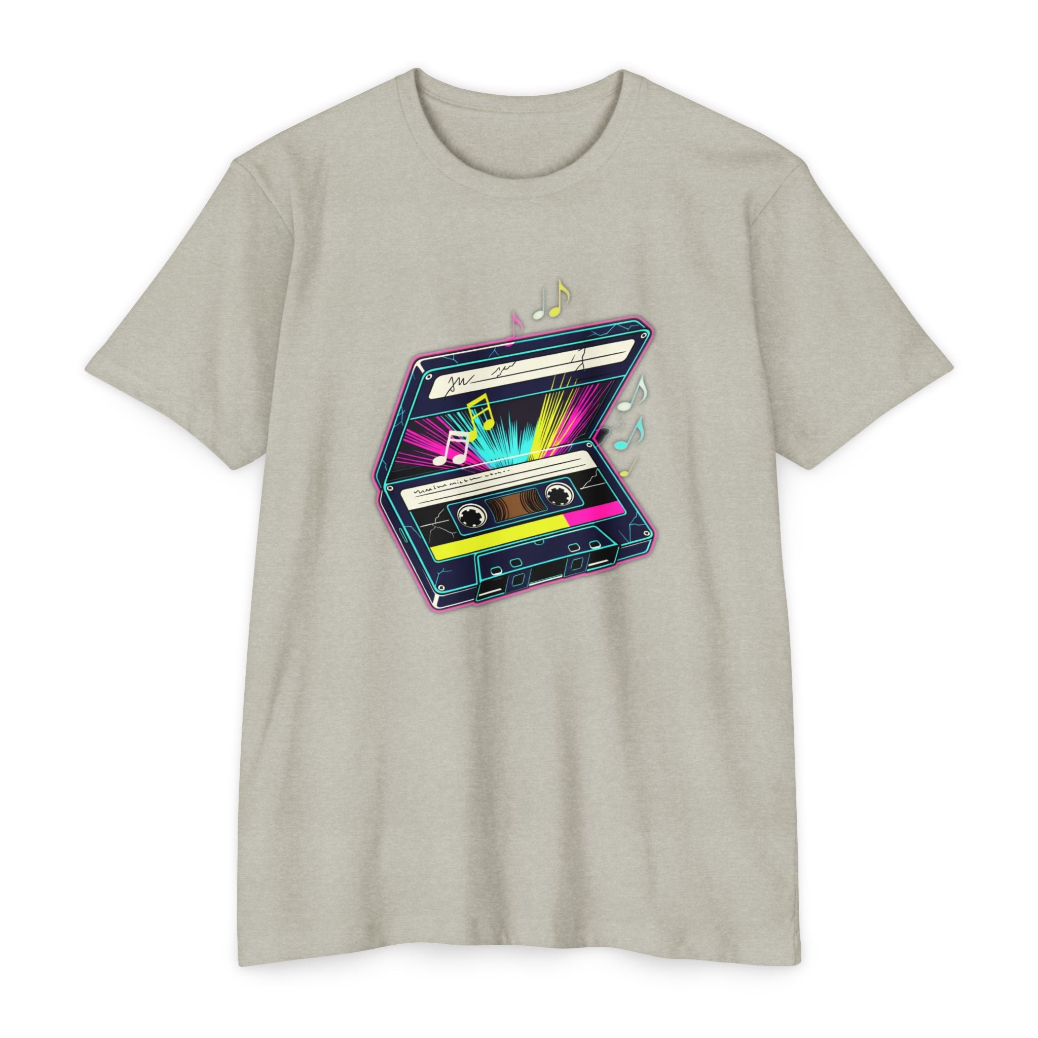 Retro Neon Cassette T-Shirt — 80s Vintage Music Tee