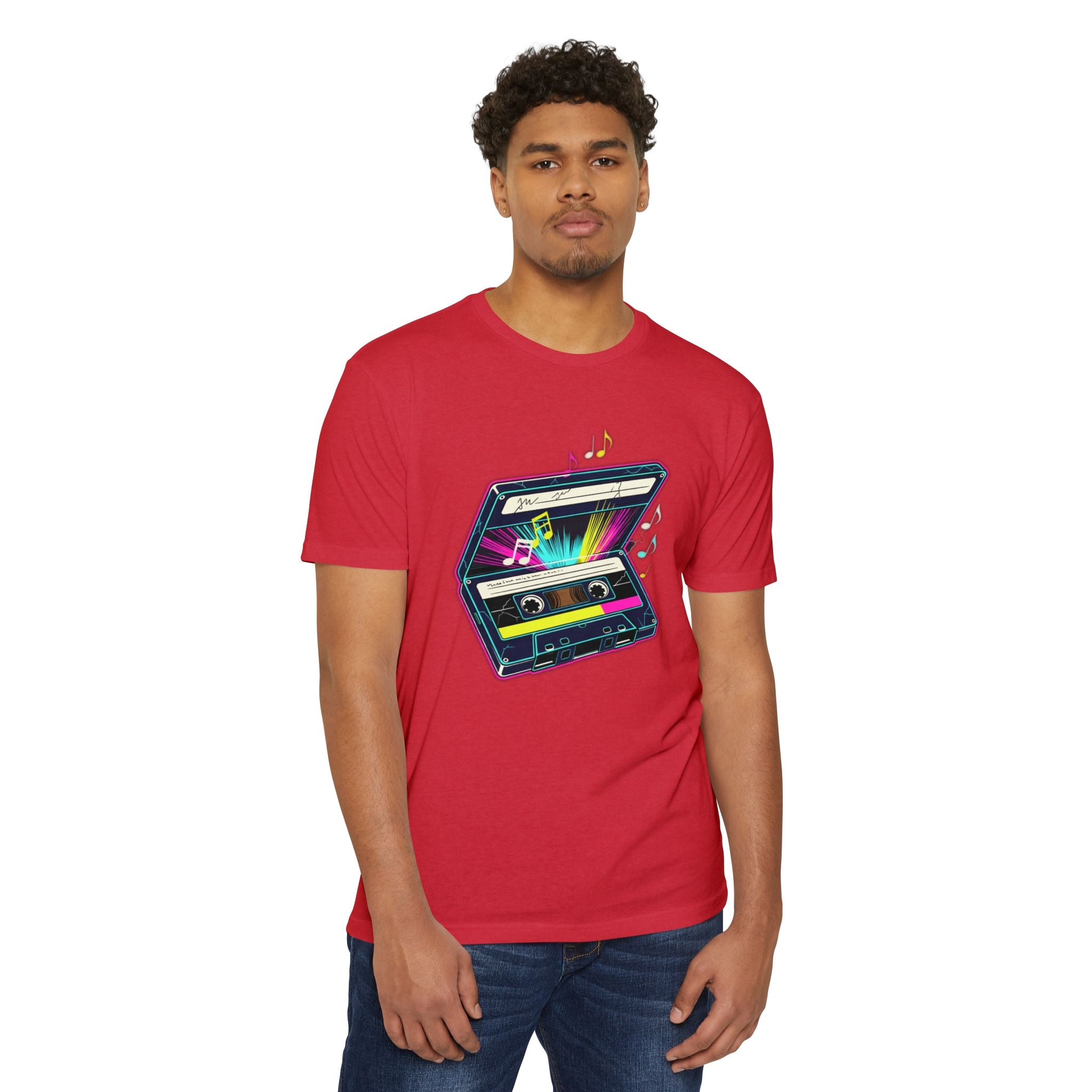 Retro Neon Cassette T-Shirt — 80s Vintage Music Tee