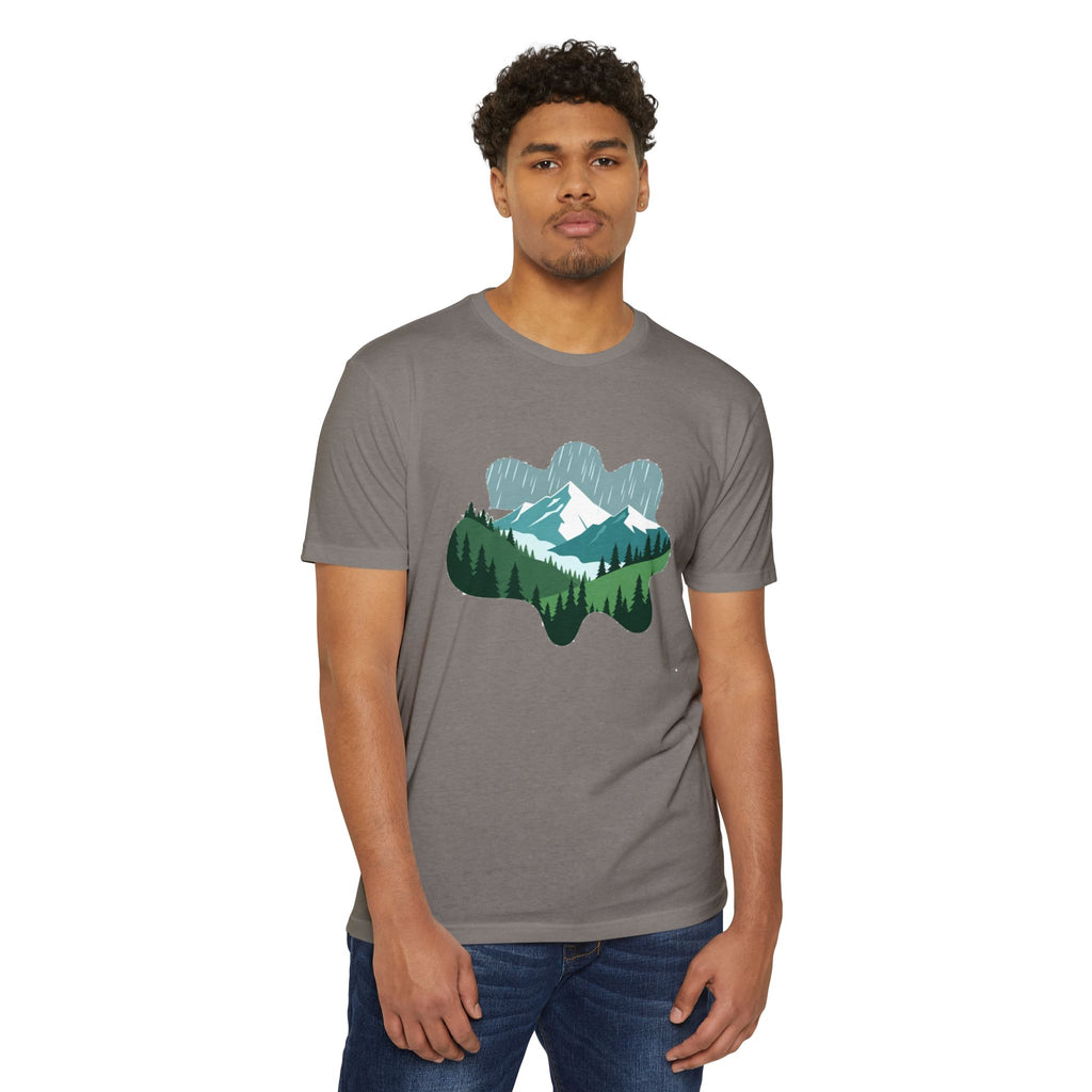 Mountain Paw Print T-Shirt — Scenic Forest & Snowy Peak Tee