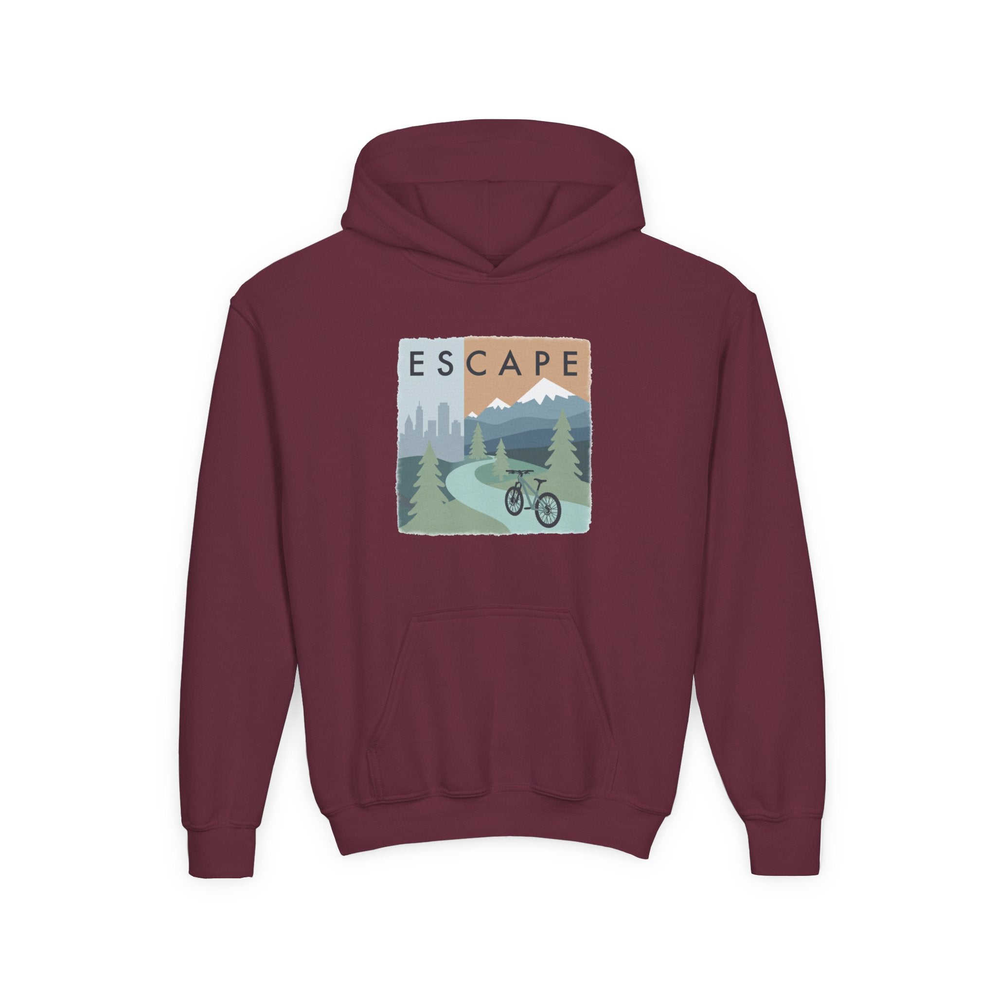 Escape to the Mountains Kids Hoodie — Mountain Retreat Graphic Sweatshirt