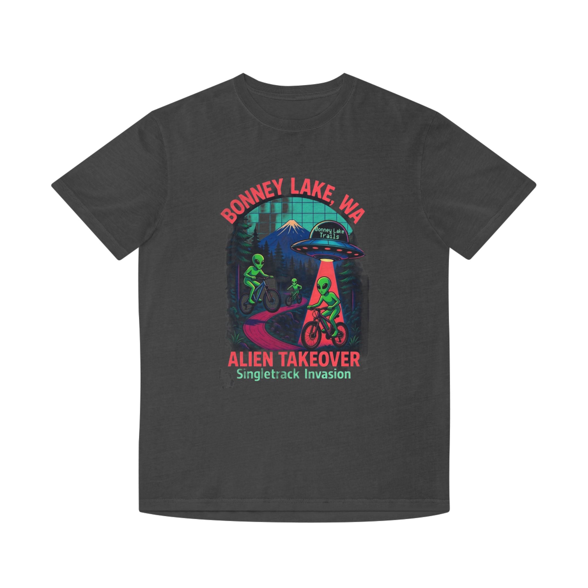 Bonney Lake WA Alien Takeover T‑Shirt — UFO Biking Retro Graphic