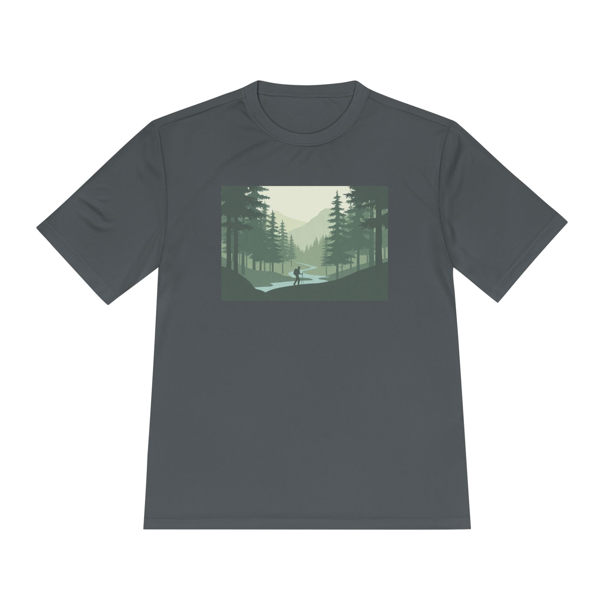 Forest Lake Camping Tee — Minimal Mountain Landscape T-Shirt for Outdoor Lovers