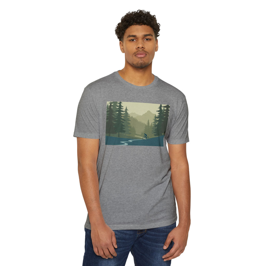 Mountain Biking Graphic T-Shirt — Scenic Forest Trail Design