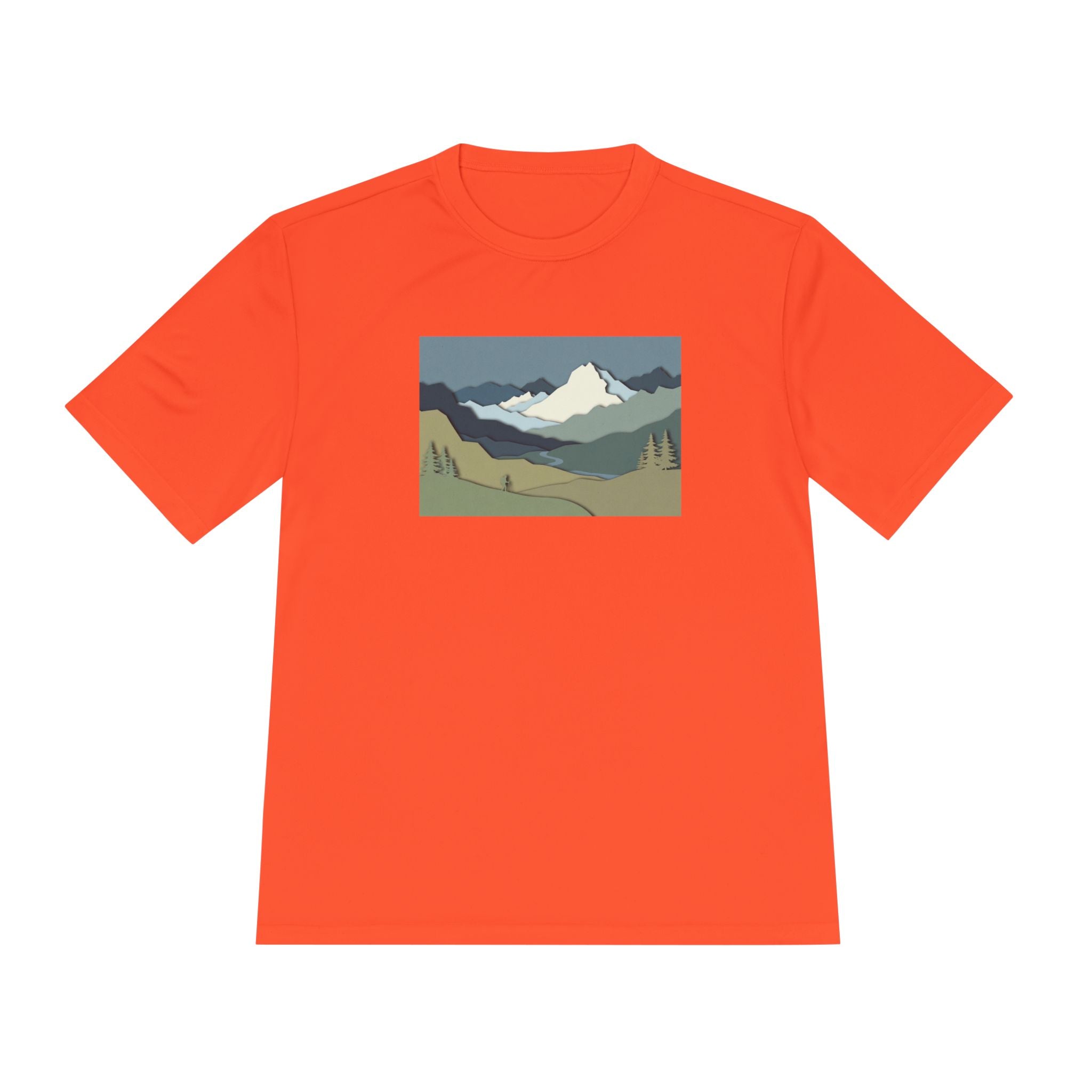 Mountain Landscape Performance Tee — Scenic Outdoor Graphic Shirt