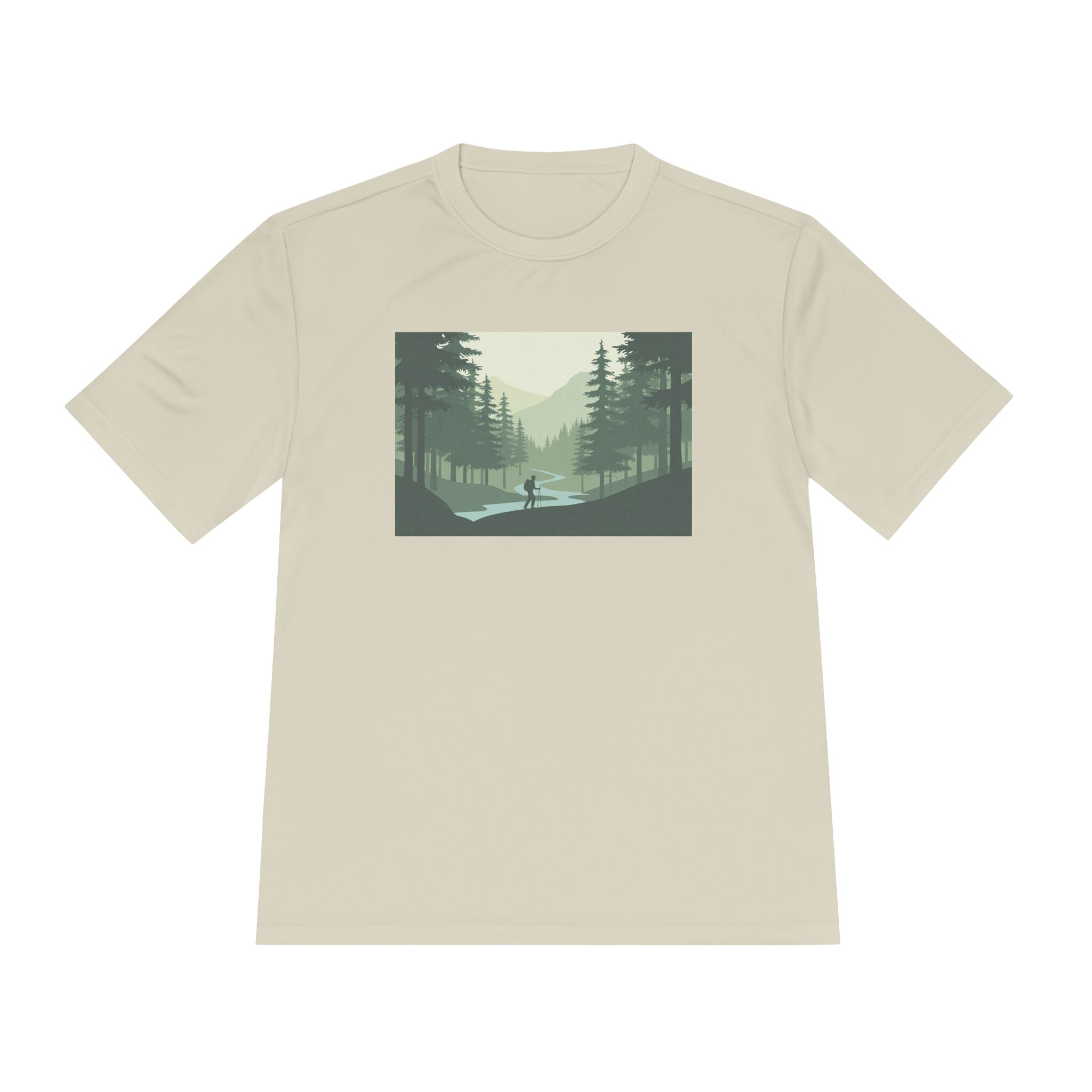 Forest Lake Camping Tee — Minimal Mountain Landscape T-Shirt for Outdoor Lovers