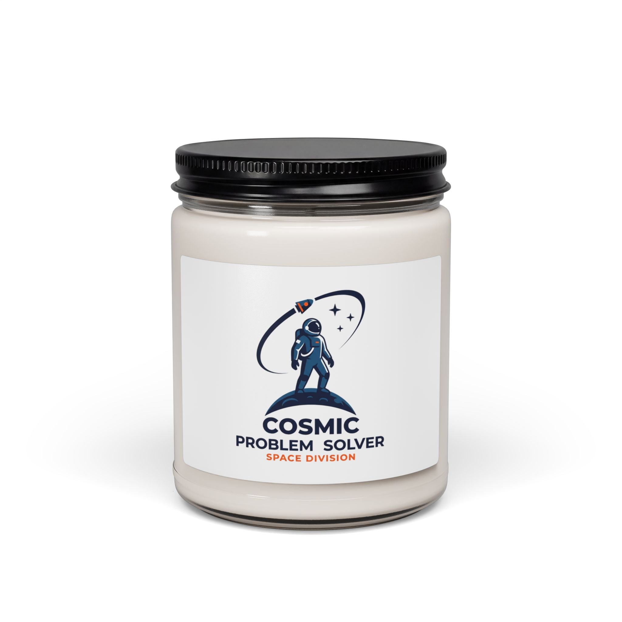 Cosmic Problem Solver Soy Candle, space mission patch, science nerd
