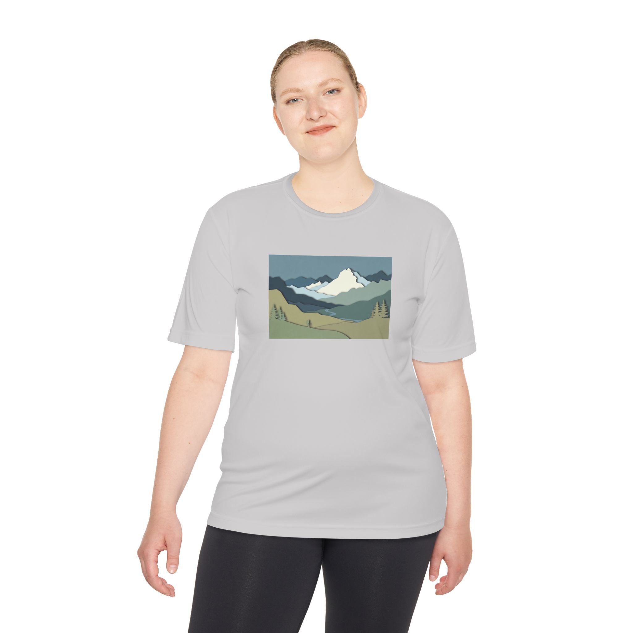 Mountain Landscape Performance Tee — Scenic Outdoor Graphic Shirt