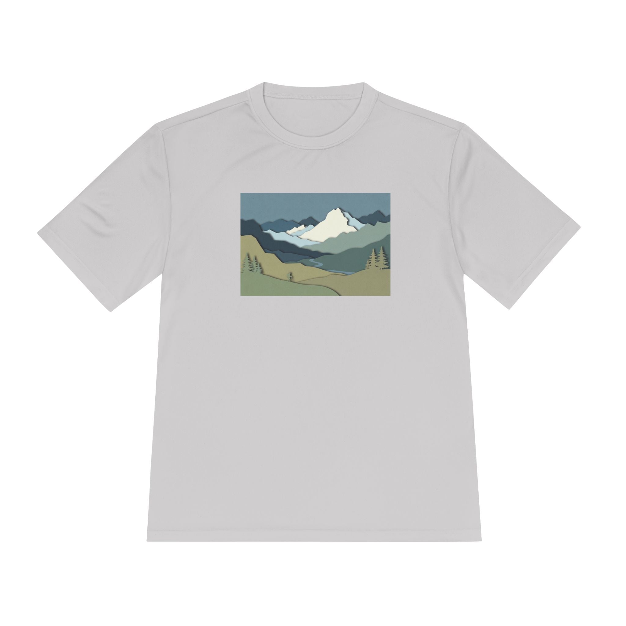 Mountain Landscape Performance Tee — Scenic Outdoor Graphic Shirt