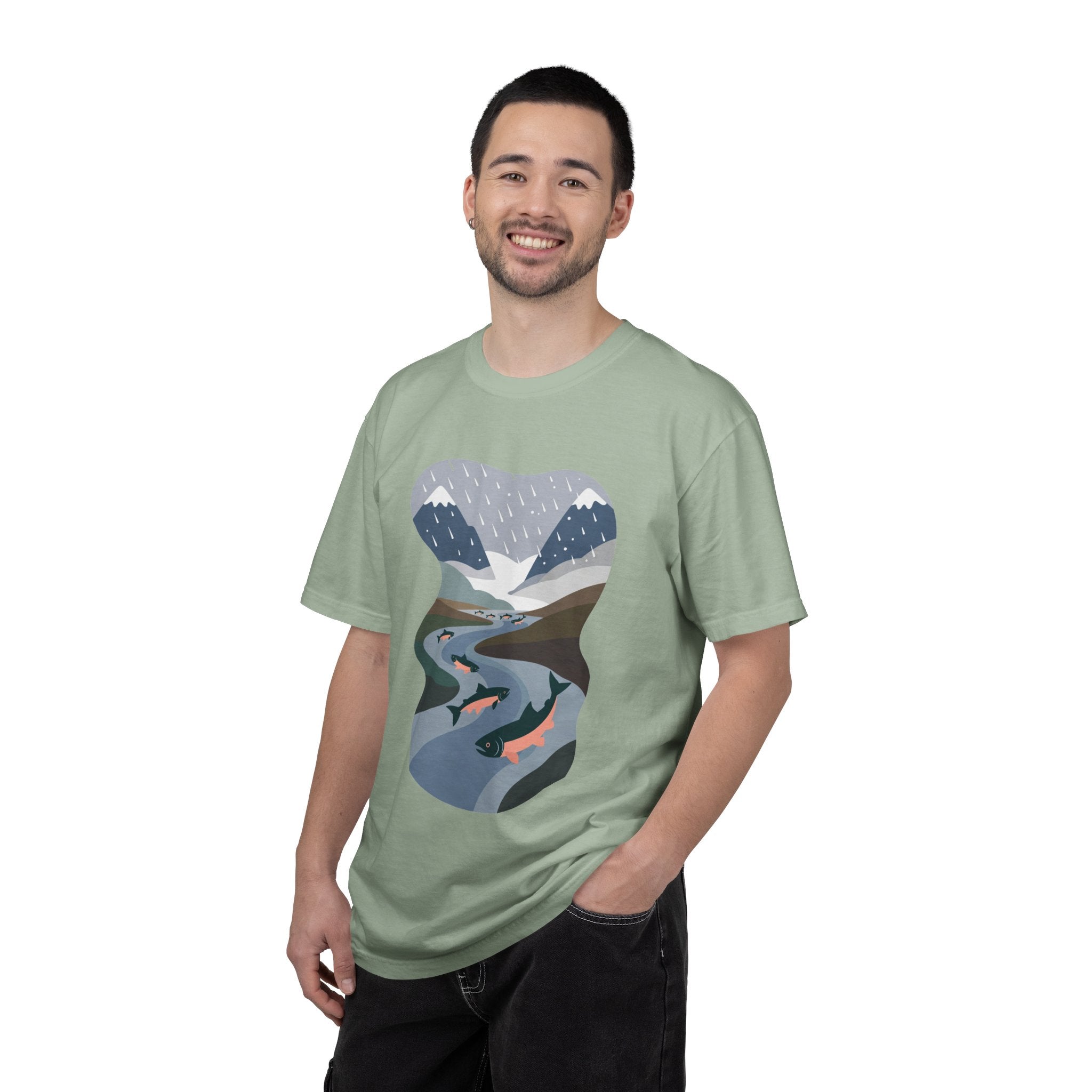 River Salmon Graphic T-Shirt — Mountain Fishing Scenic Tee