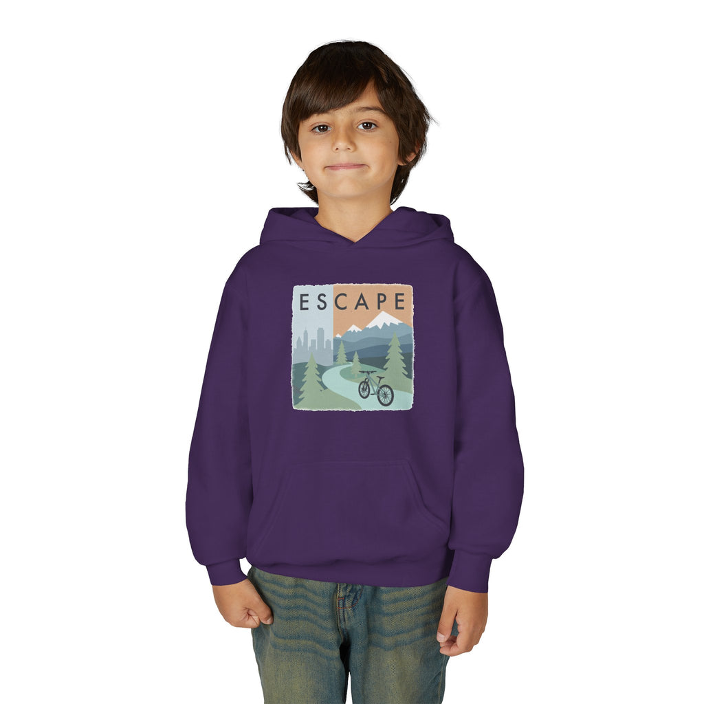 Escape to the Mountains Kids Hoodie — Mountain Retreat Graphic Sweatshirt