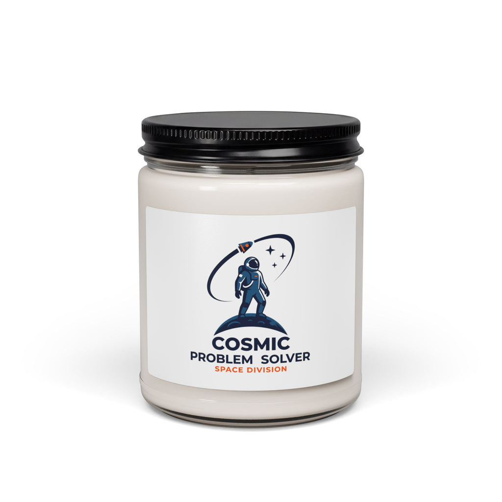 Cosmic Problem Solver Soy Candle, space mission patch, science nerd