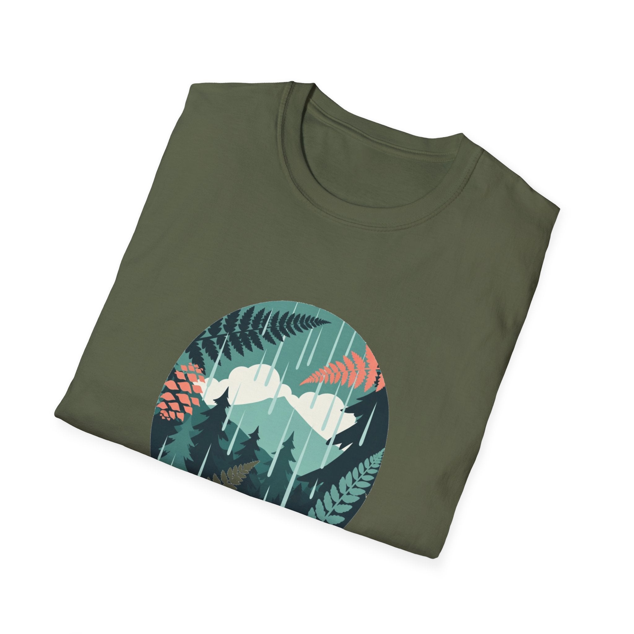 Adventure Nature T-Shirt — Mountain & Fern Badge Graphic