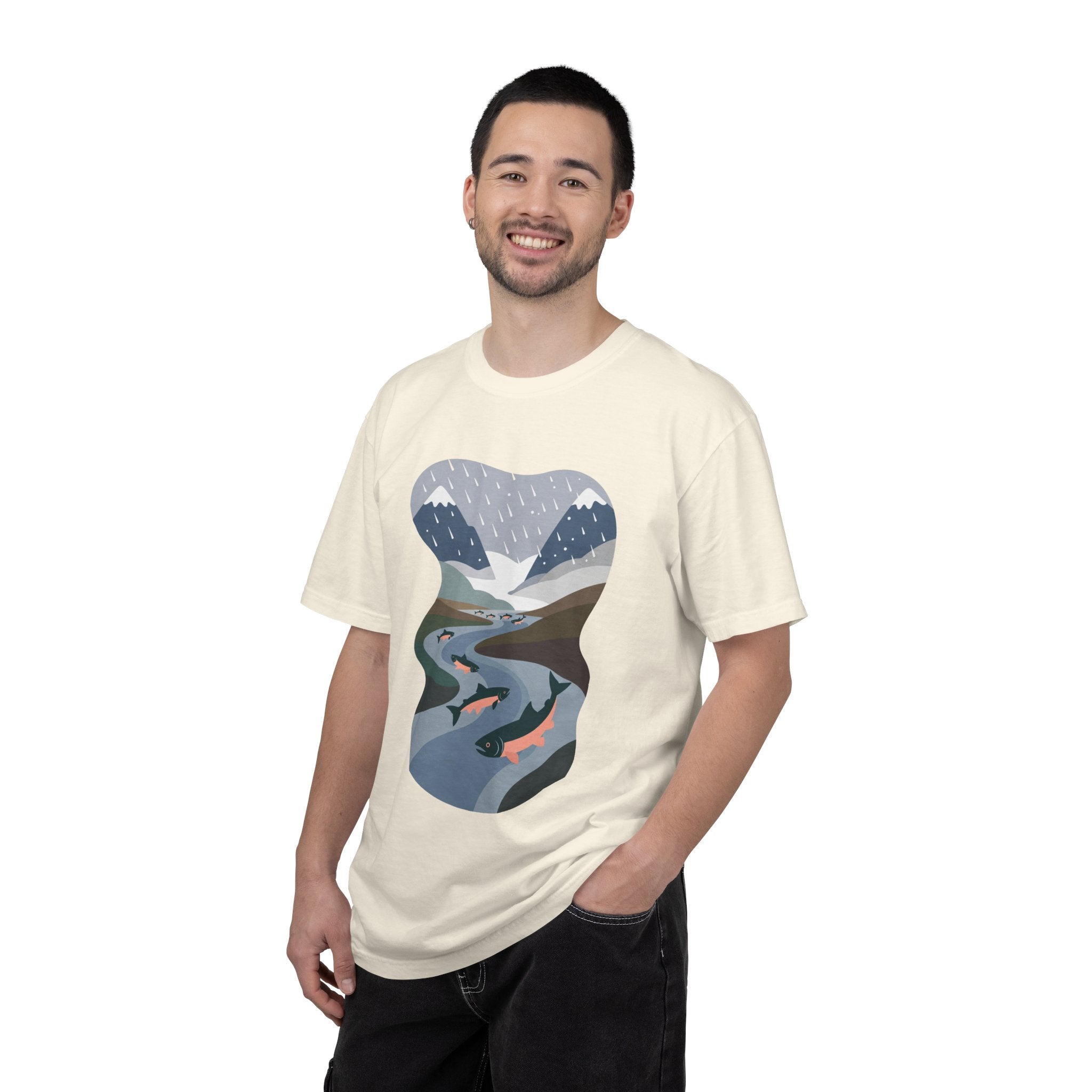 River Salmon Graphic T-Shirt — Mountain Fishing Scenic Tee