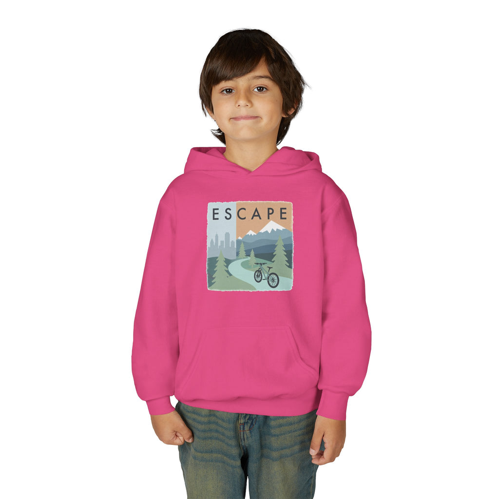 Escape to the Mountains Kids Hoodie — Mountain Retreat Graphic Sweatshirt