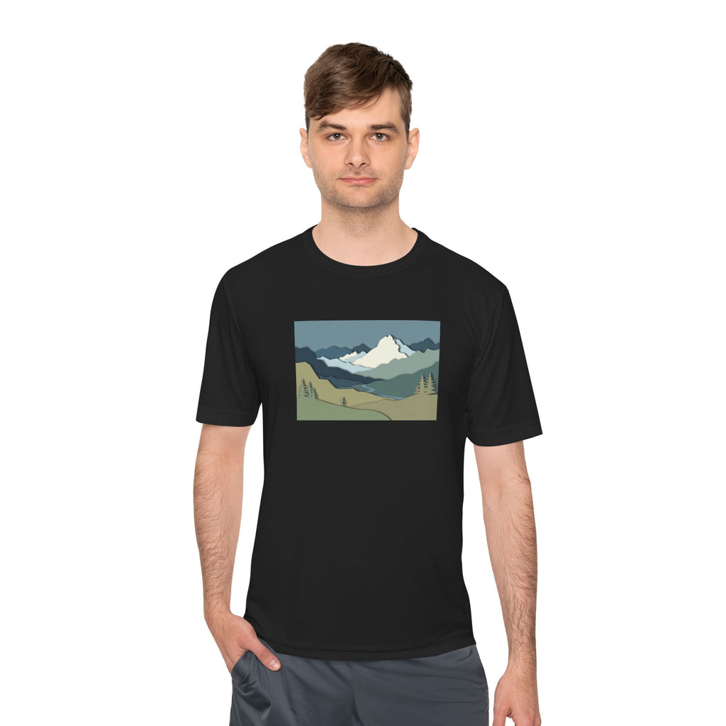 Mountain Landscape Performance Tee — Scenic Outdoor Graphic Shirt