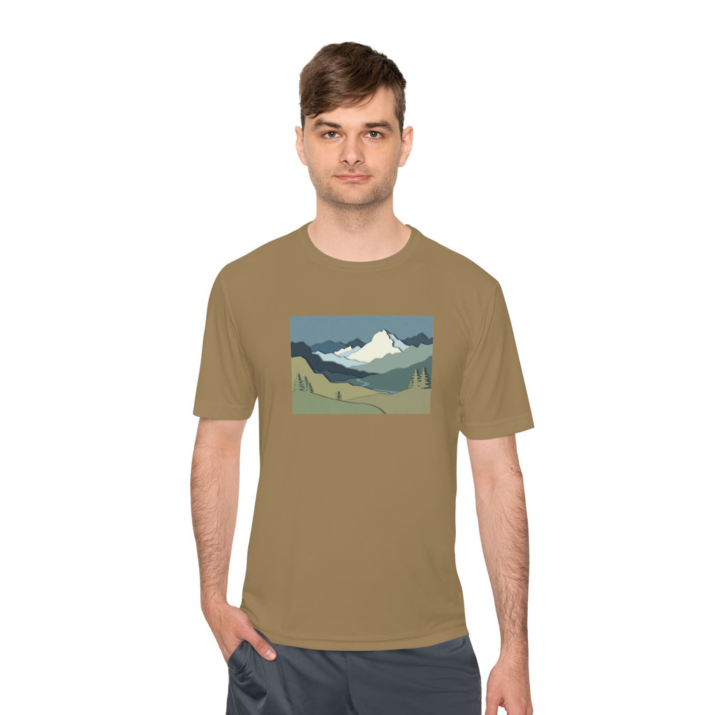 Mountain Landscape Performance Tee — Scenic Outdoor Graphic Shirt