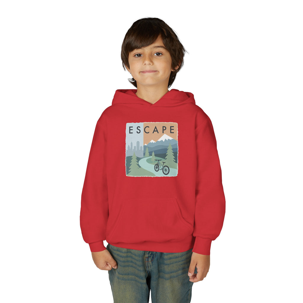Escape to the Mountains Kids Hoodie — Mountain Retreat Graphic Sweatshirt