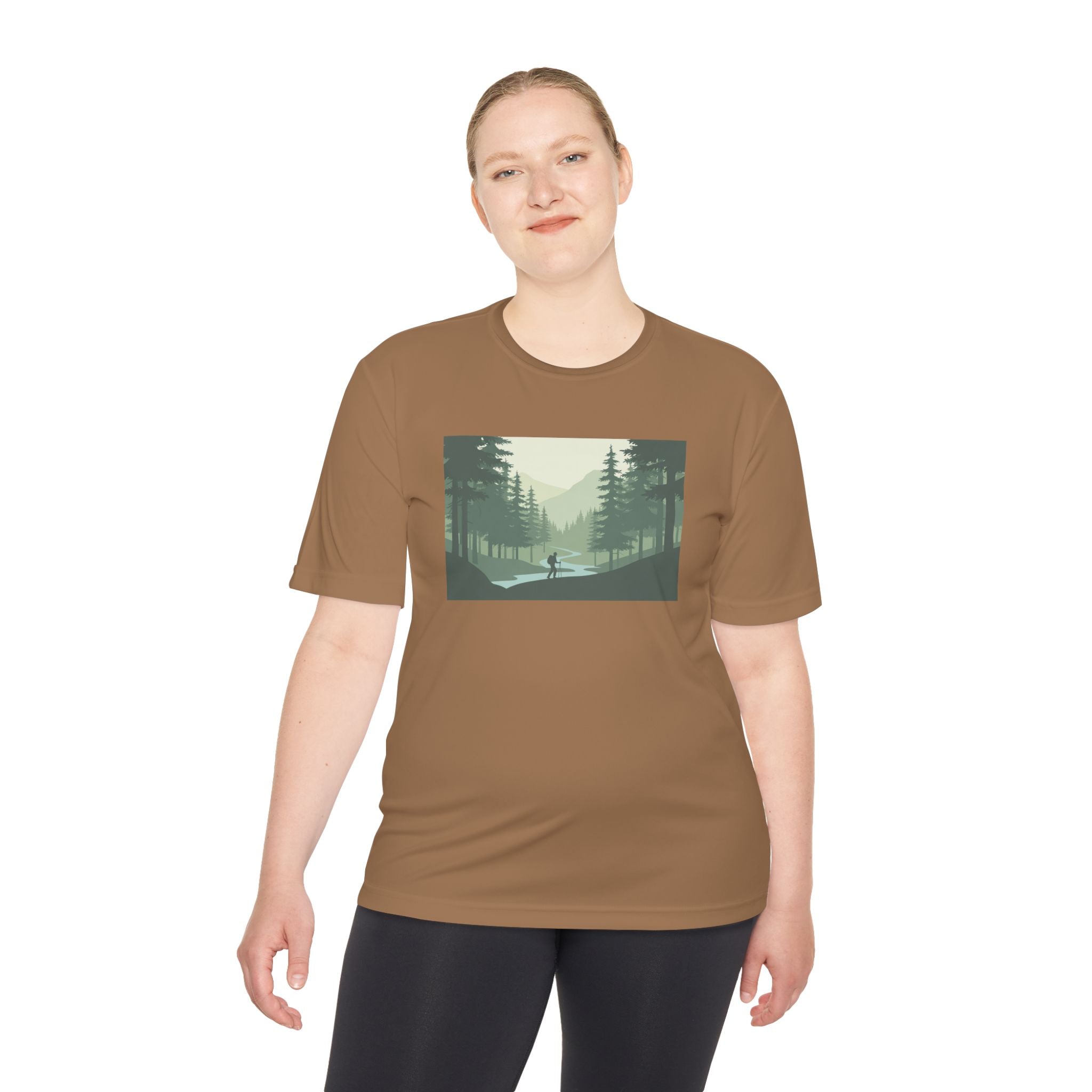 Forest Lake Camping Tee — Minimal Mountain Landscape T-Shirt for Outdoor Lovers