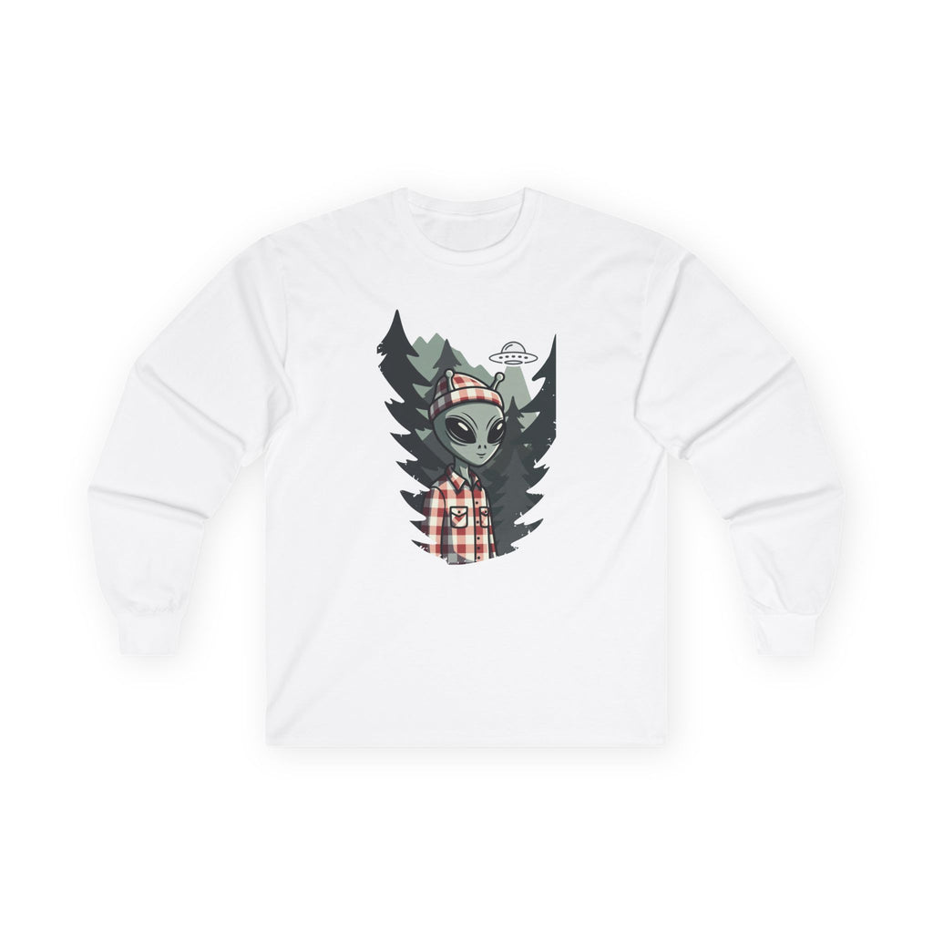 Alien Lumberjack Long Sleeve Tee — Forest UFO Graphic