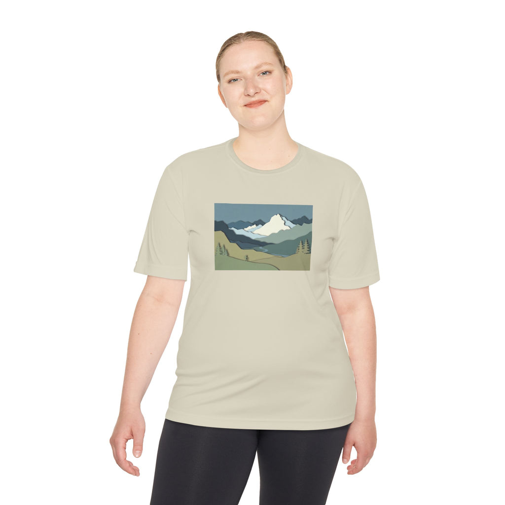 Mountain Landscape Performance Tee — Scenic Outdoor Graphic Shirt