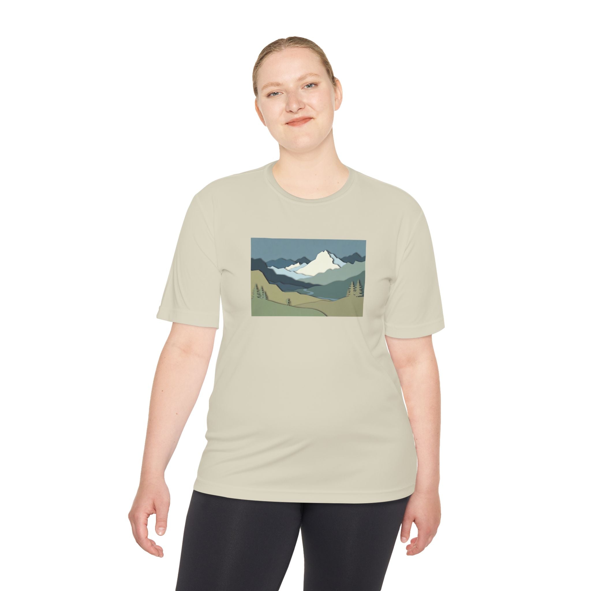 Mountain Landscape Performance Tee — Scenic Outdoor Graphic Shirt