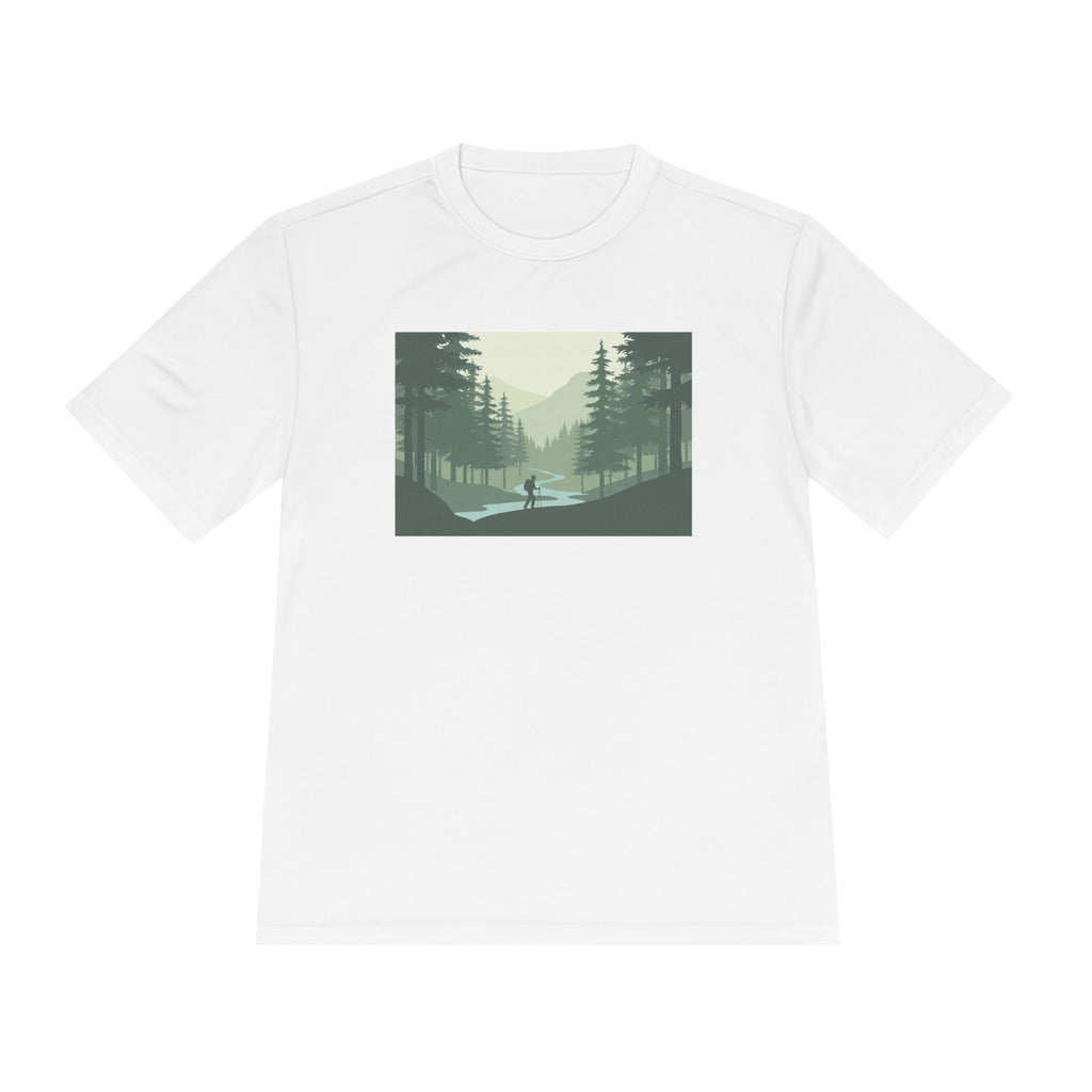 Forest Lake Camping Tee — Minimal Mountain Landscape T-Shirt for Outdoor Lovers