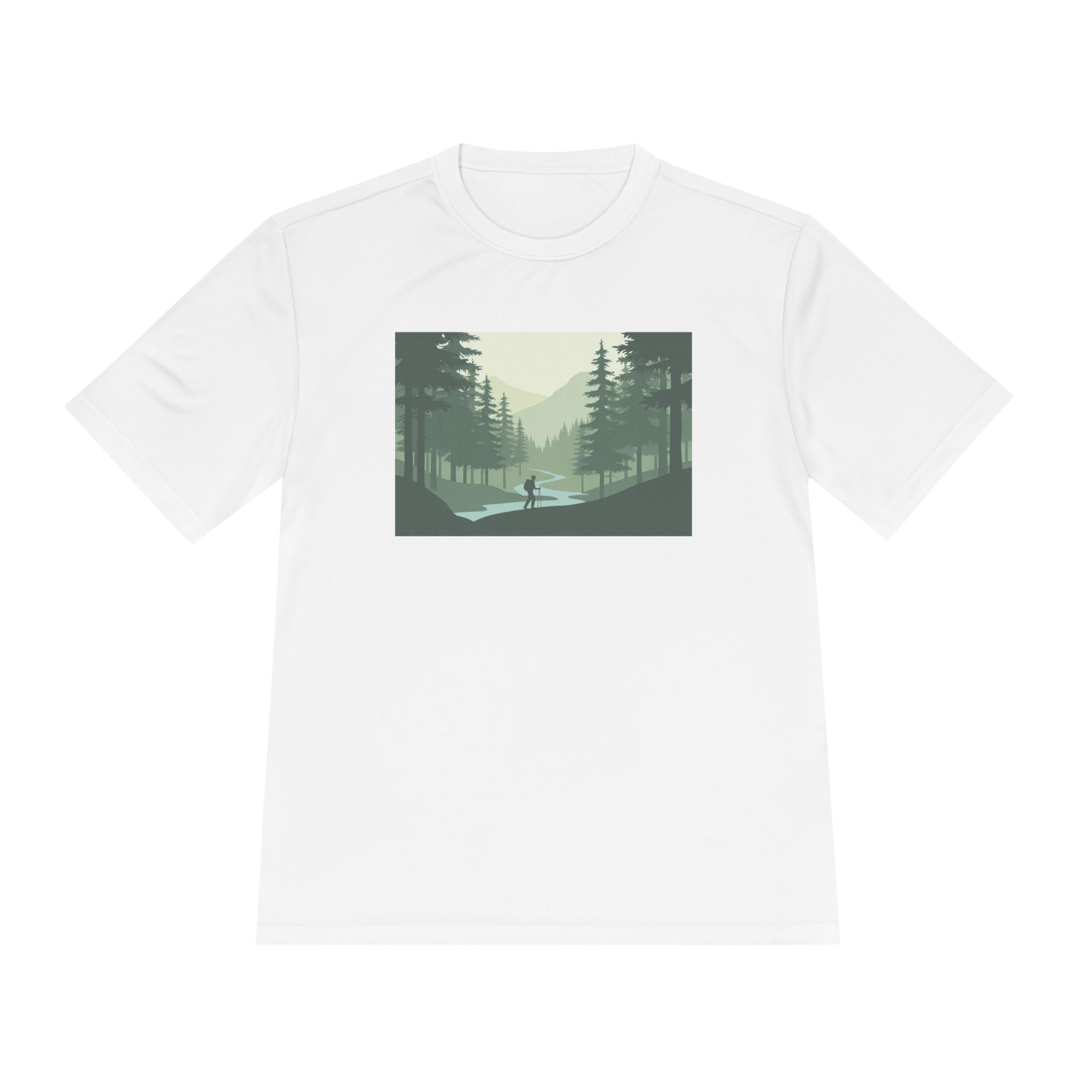 Forest Lake Camping Tee — Minimal Mountain Landscape T-Shirt for Outdoor Lovers