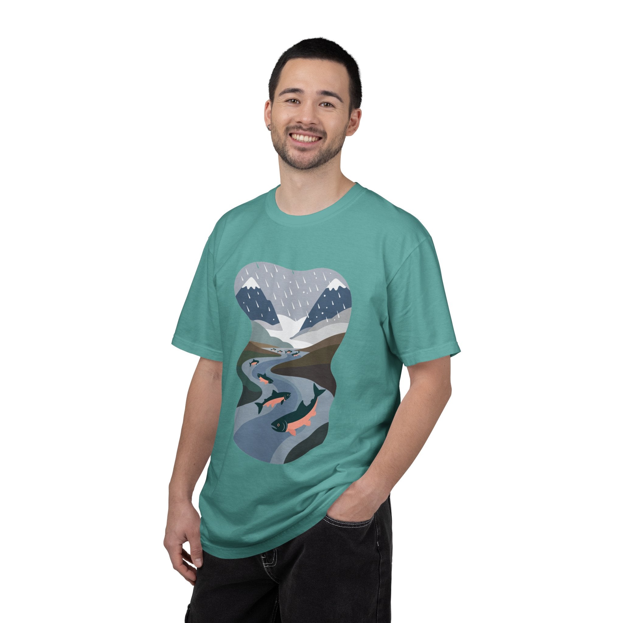 River Salmon Graphic T-Shirt — Mountain Fishing Scenic Tee