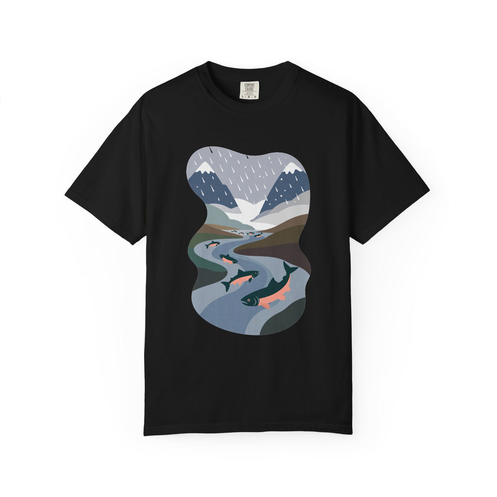 River Salmon Graphic T-Shirt — Mountain Fishing Scenic Tee