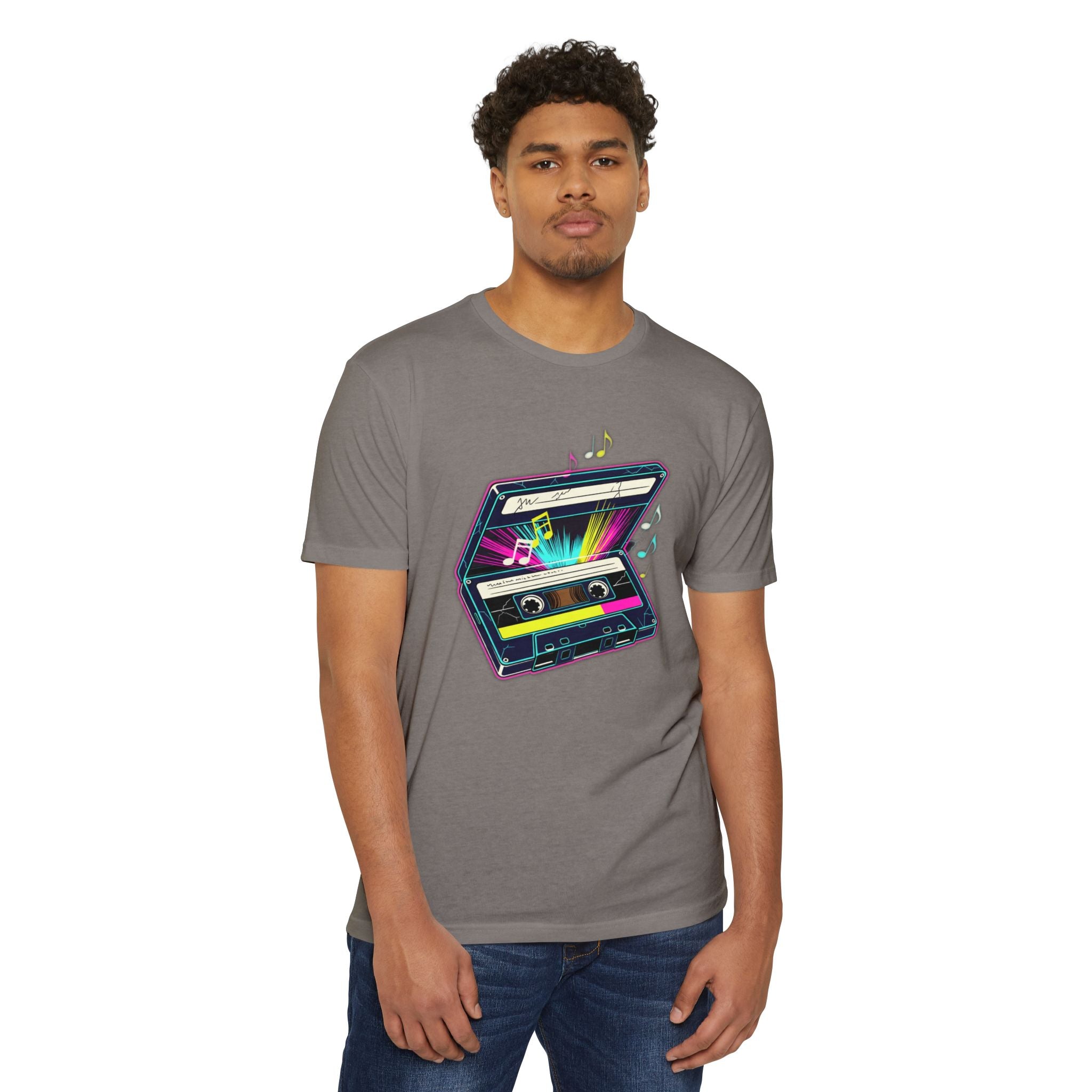 Retro Neon Cassette T-Shirt — 80s Vintage Music Tee