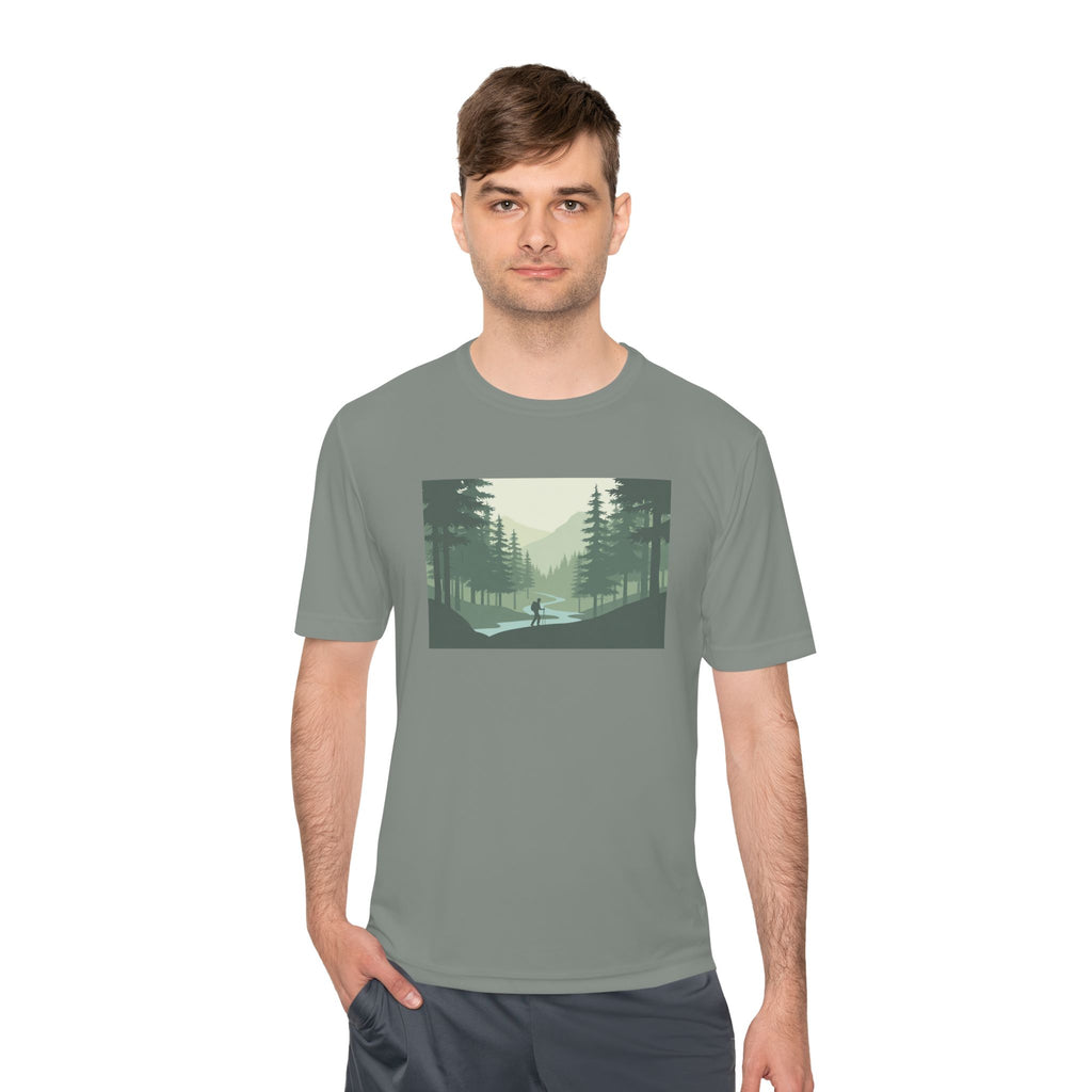 Forest Lake Camping Tee — Minimal Mountain Landscape T-Shirt for Outdoor Lovers