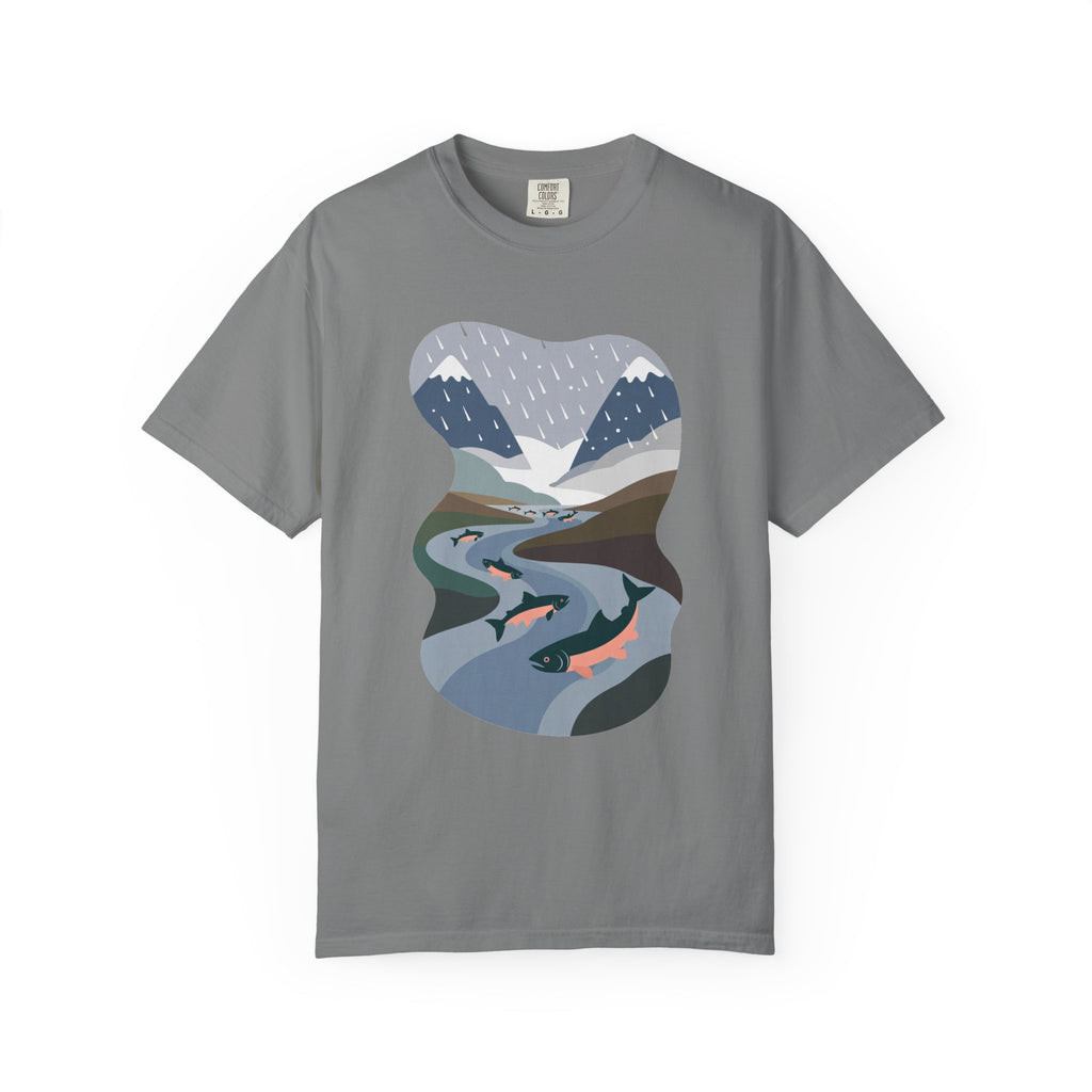 River Salmon Graphic T-Shirt — Mountain Fishing Scenic Tee