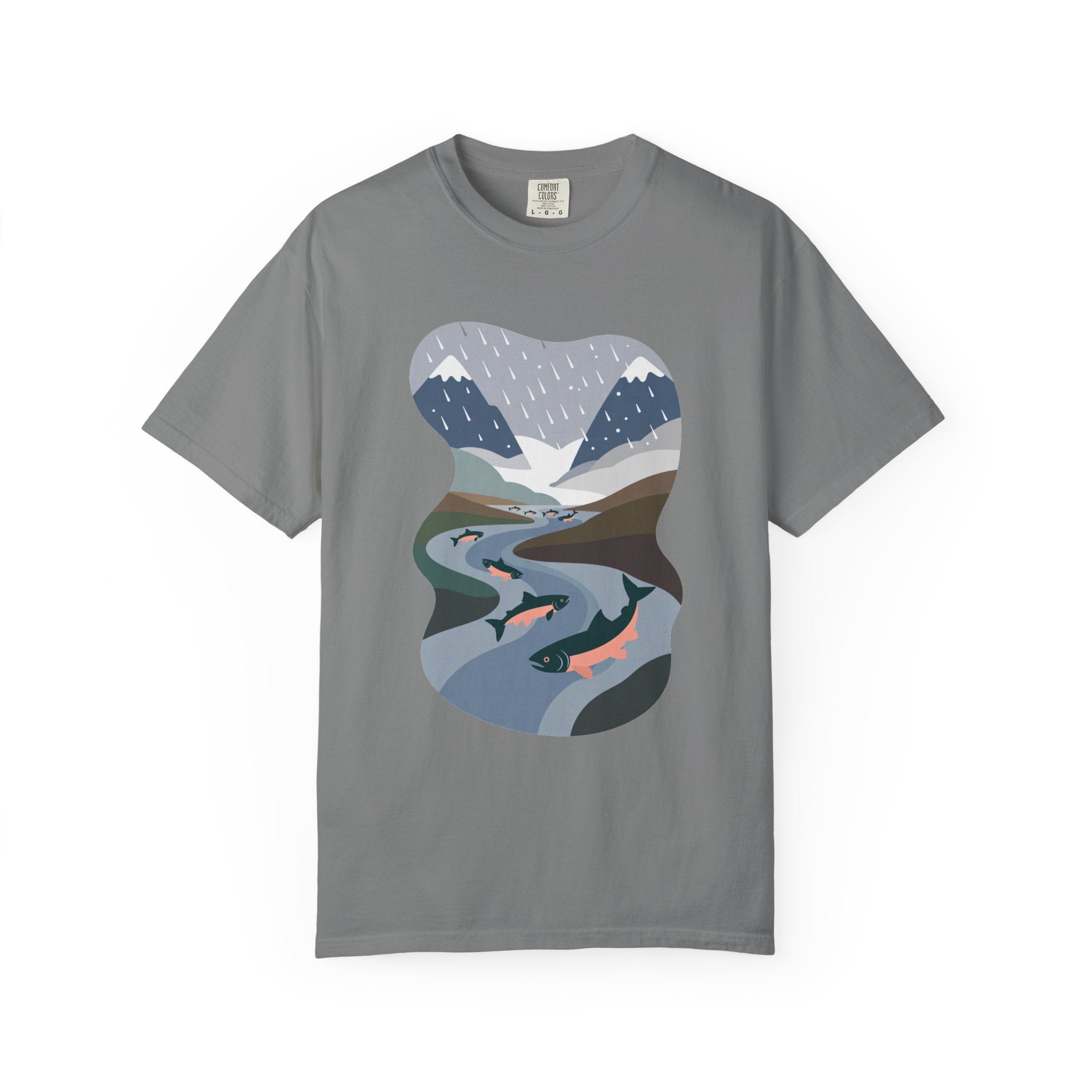 River Salmon Graphic T-Shirt — Mountain Fishing Scenic Tee