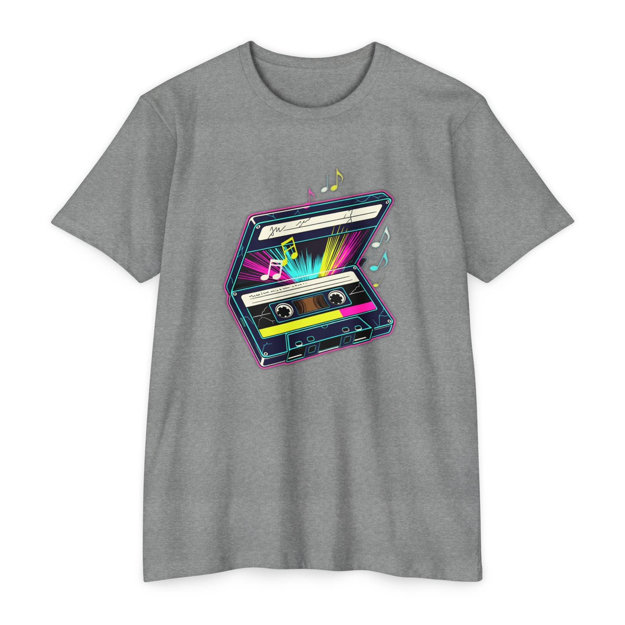 Retro Neon Cassette T-Shirt — 80s Vintage Music Tee