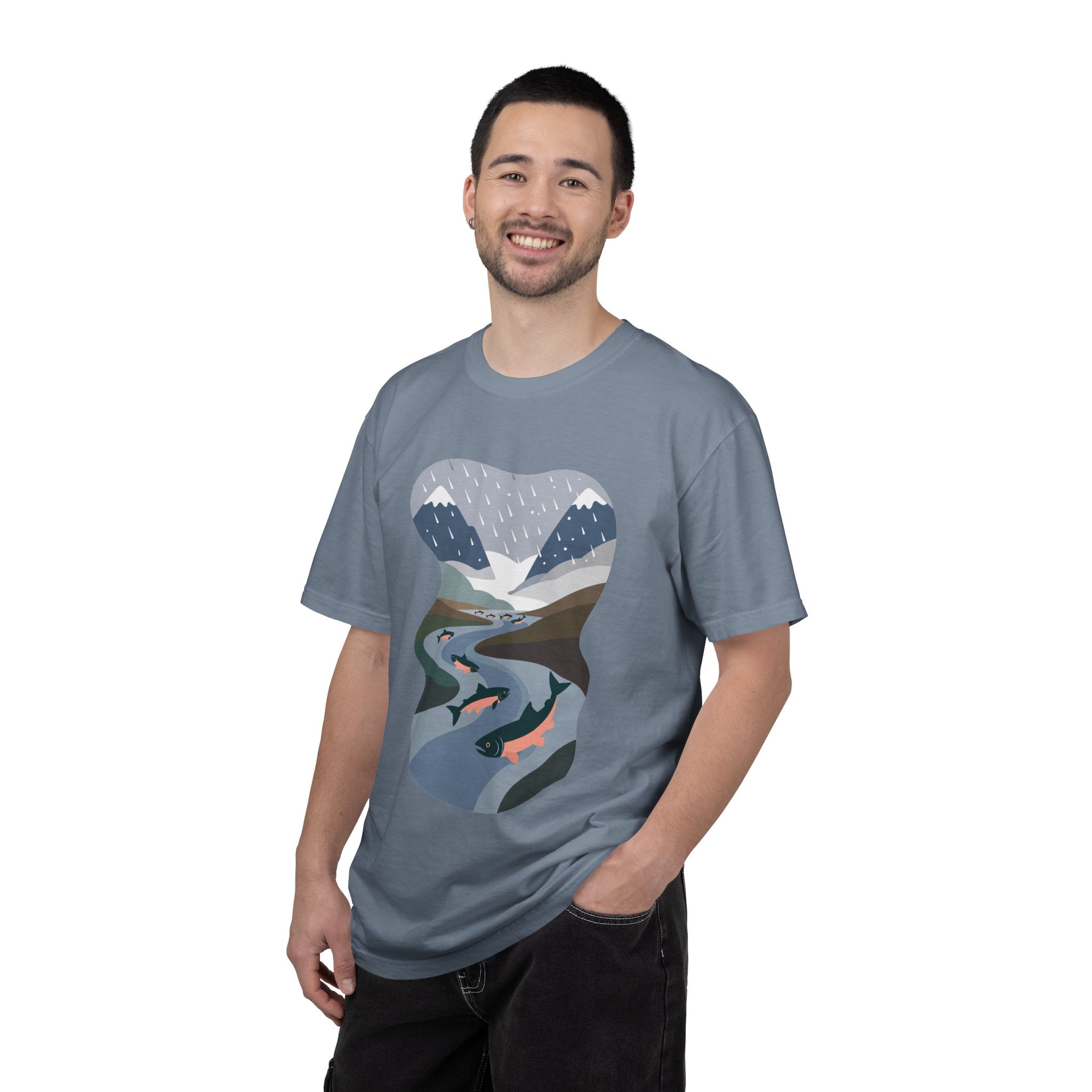 River Salmon Graphic T-Shirt — Mountain Fishing Scenic Tee