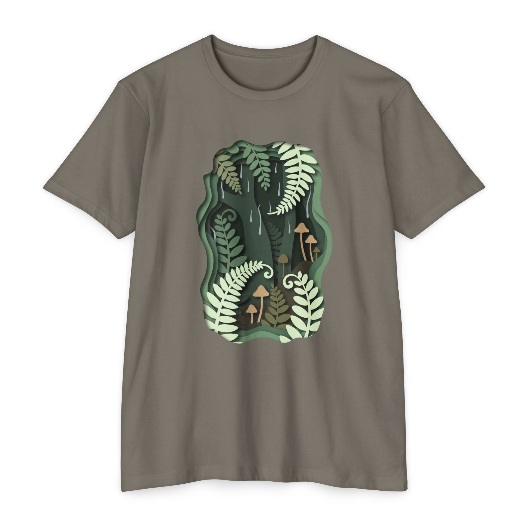 Fern & Fungi Graphic T-Shirt — Botanical Mushroom Nature Tee