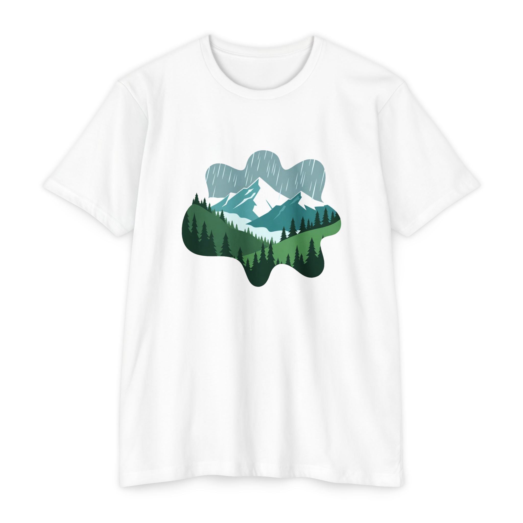 Mountain Paw Print T-Shirt — Scenic Forest & Snowy Peak Tee
