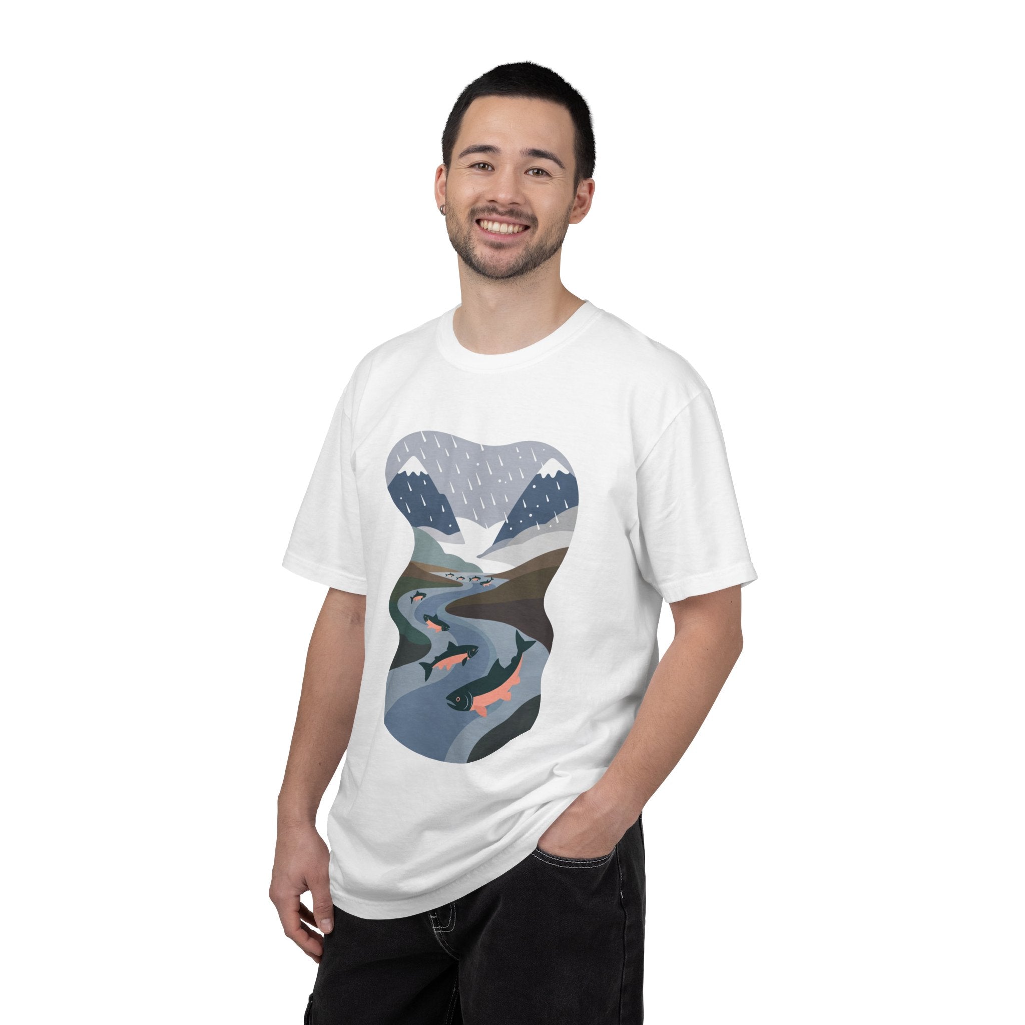 River Salmon Graphic T-Shirt — Mountain Fishing Scenic Tee