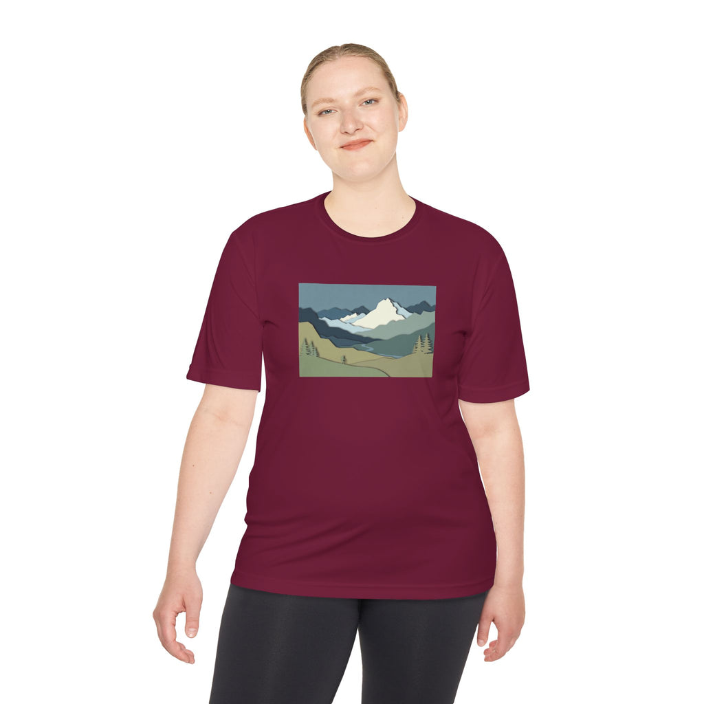 Mountain Landscape Performance Tee — Scenic Outdoor Graphic Shirt