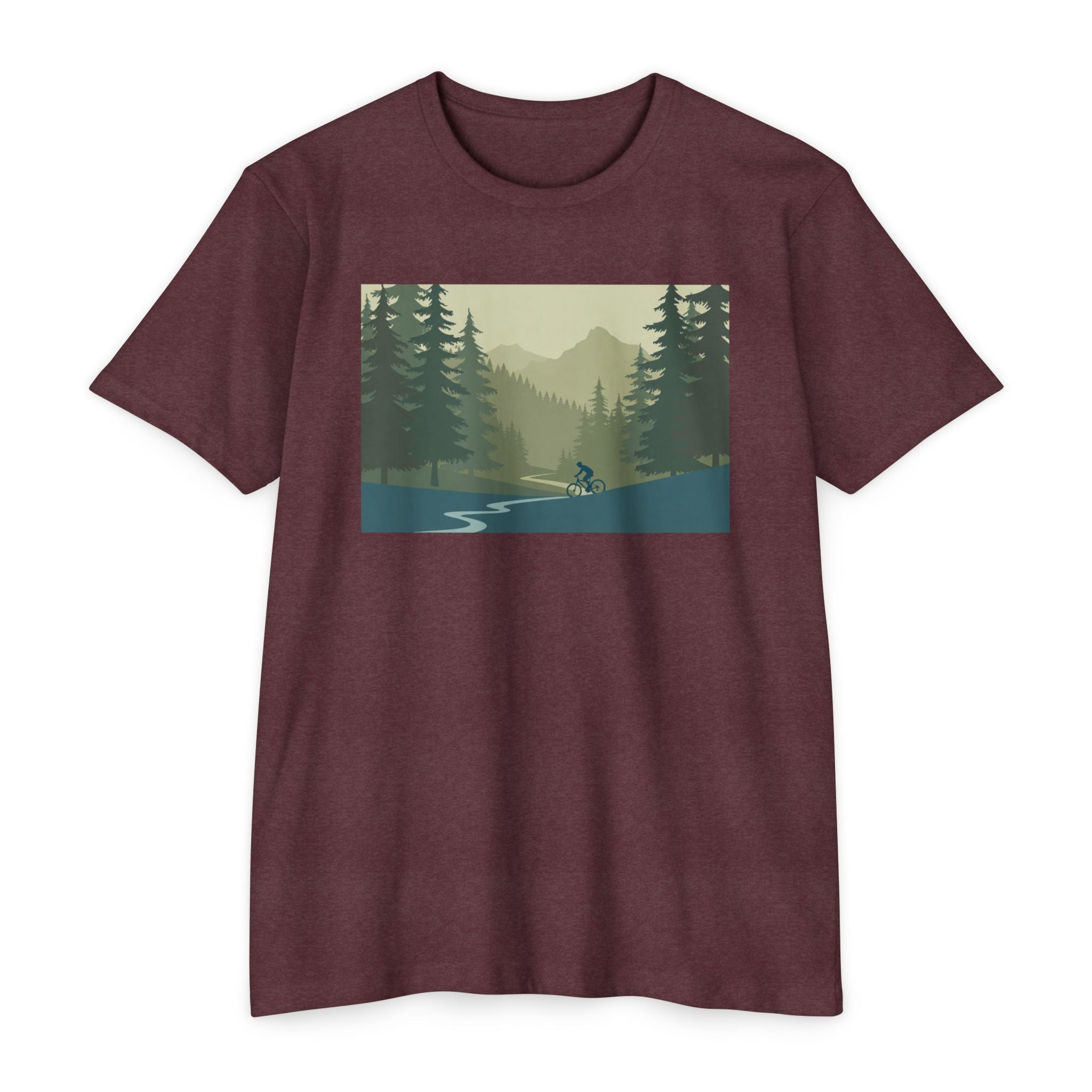 Mountain Biking Graphic T-Shirt — Scenic Forest Trail Design