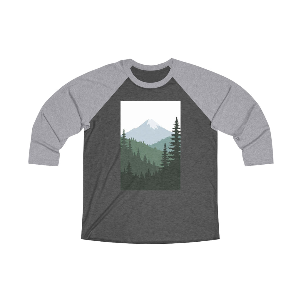 Mountain Forest Raglan Tee — Scenic Pine Trees & Snowcapped Peak 3/4 Sleeve