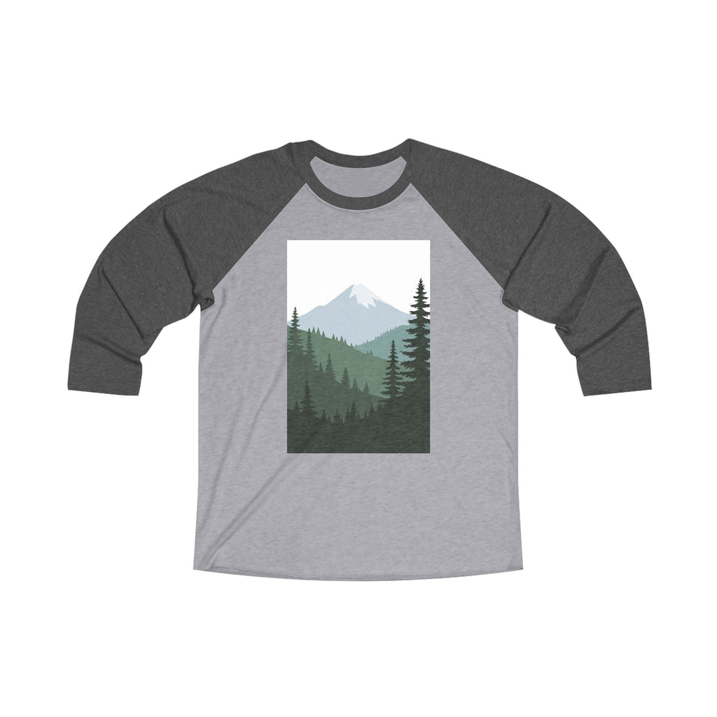 Mountain Forest Raglan Tee — Scenic Pine Trees & Snowcapped Peak 3/4 Sleeve