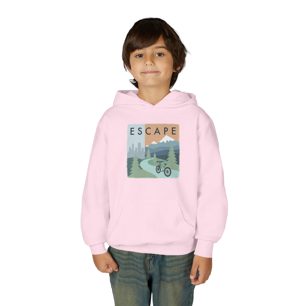 Escape to the Mountains Kids Hoodie — Mountain Retreat Graphic Sweatshirt