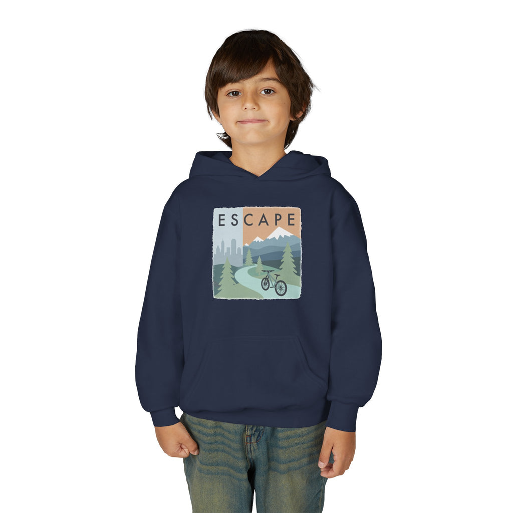 Escape to the Mountains Kids Hoodie — Mountain Retreat Graphic Sweatshirt