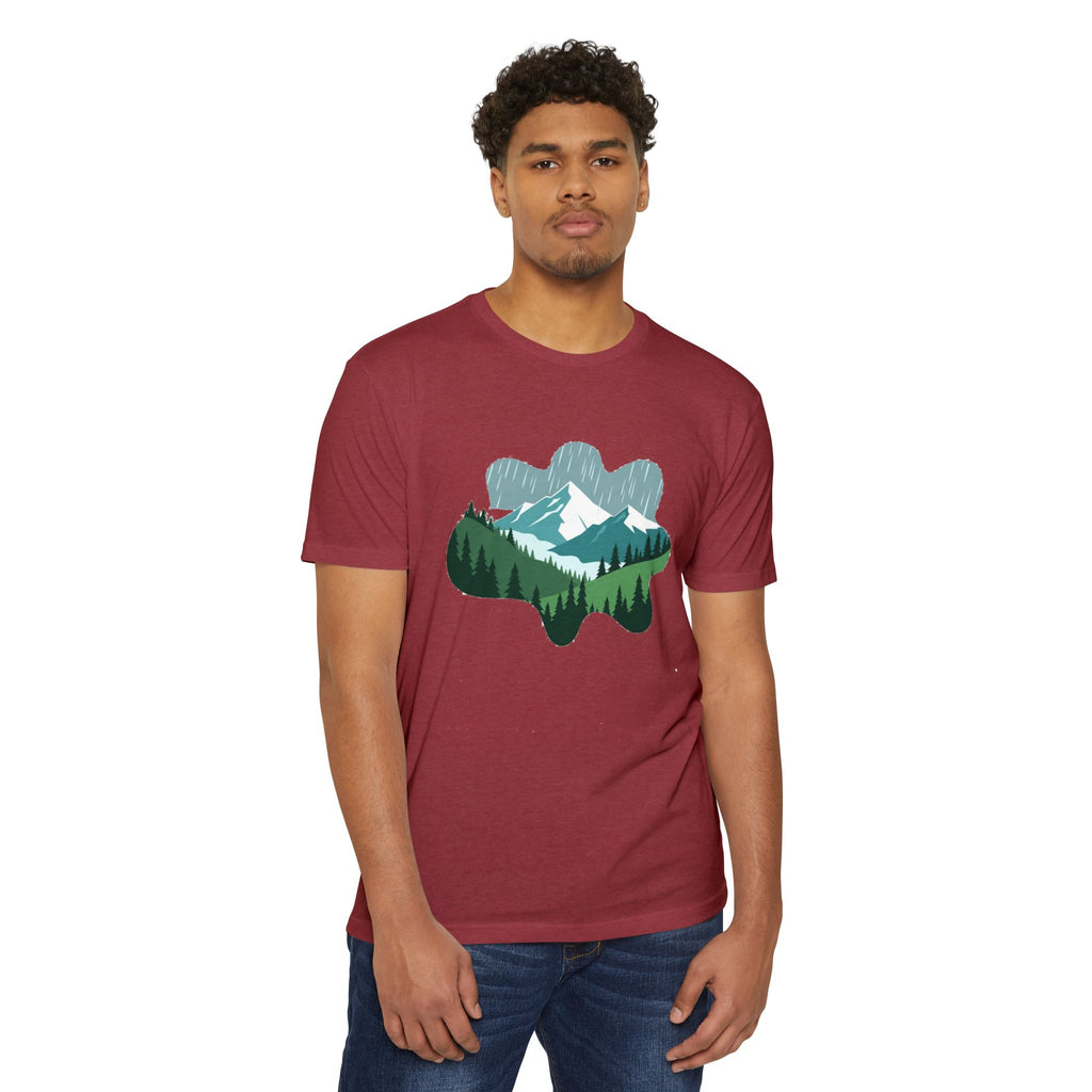 Mountain Paw Print T-Shirt — Scenic Forest & Snowy Peak Tee