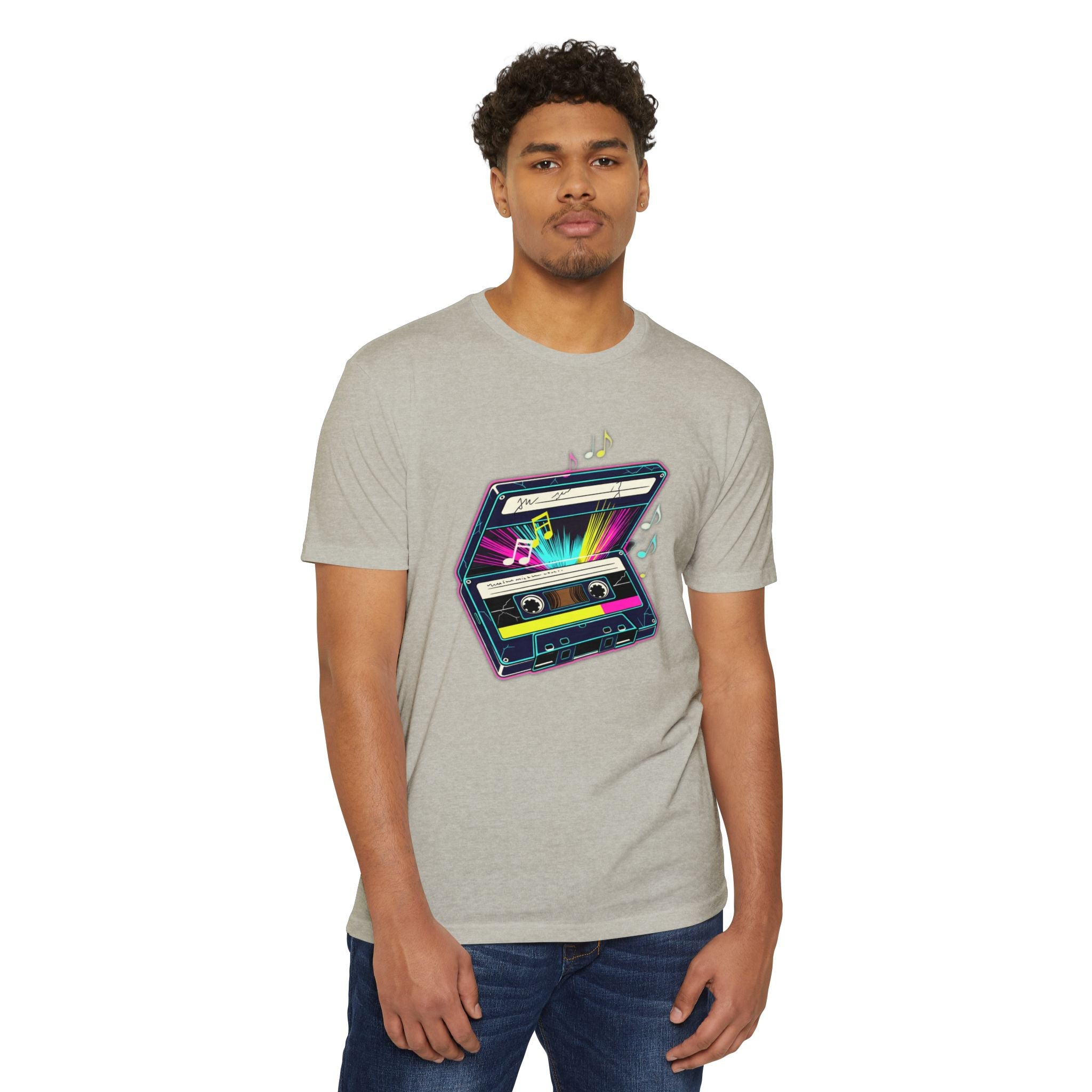 Retro Neon Cassette T-Shirt — 80s Vintage Music Tee