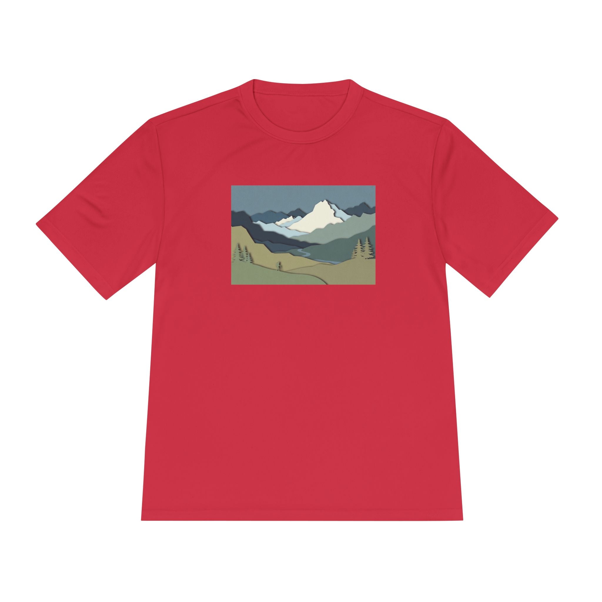 Mountain Landscape Performance Tee — Scenic Outdoor Graphic Shirt
