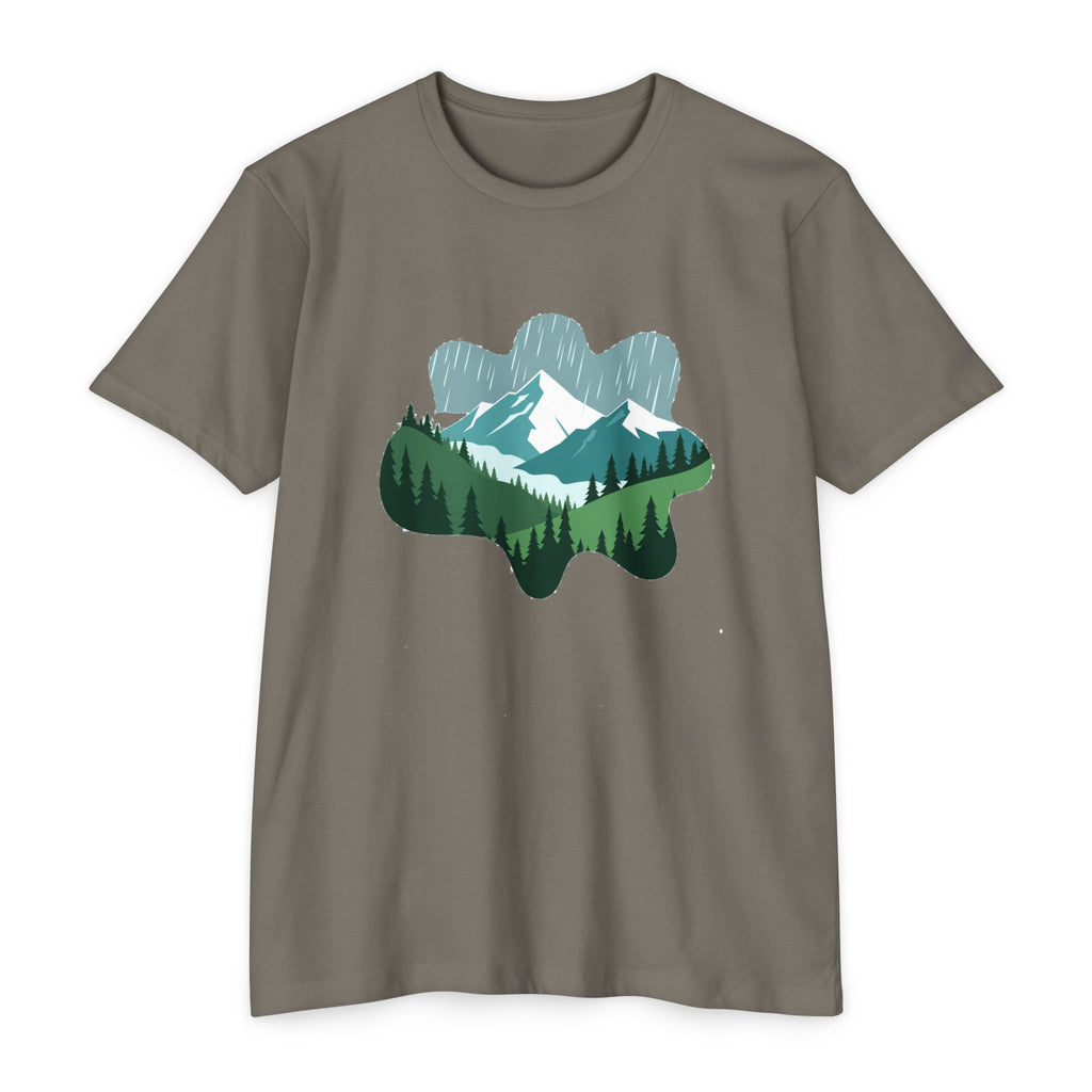 Mountain Paw Print T-Shirt — Scenic Forest & Snowy Peak Tee